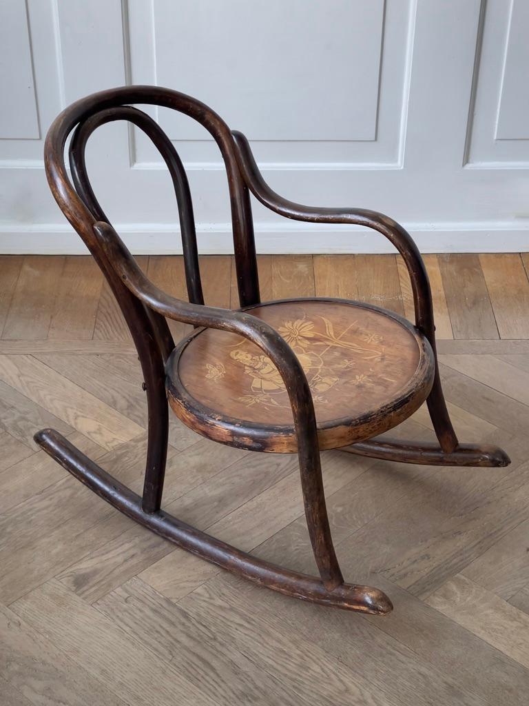 Original 19th century bentwood Childrens rocking chair by Fischel