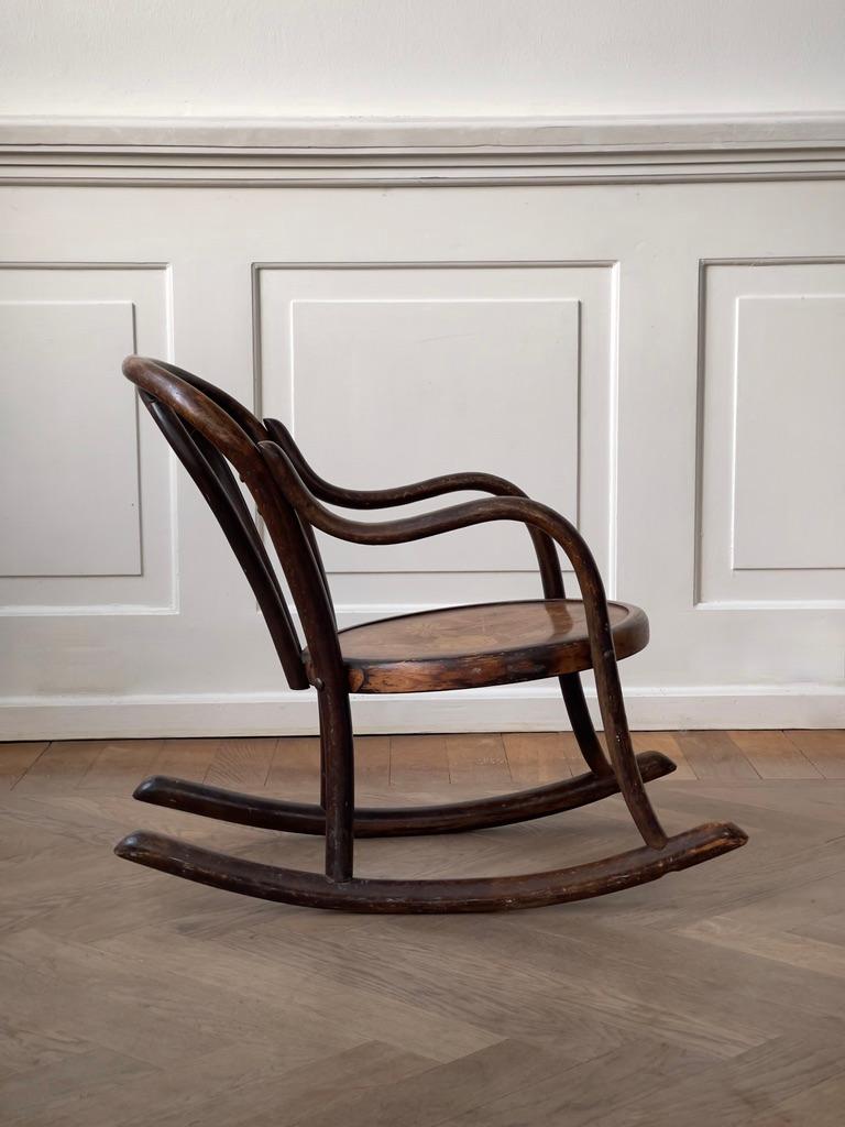 Original 19th century bentwood Childrens rocking chair by Fischel