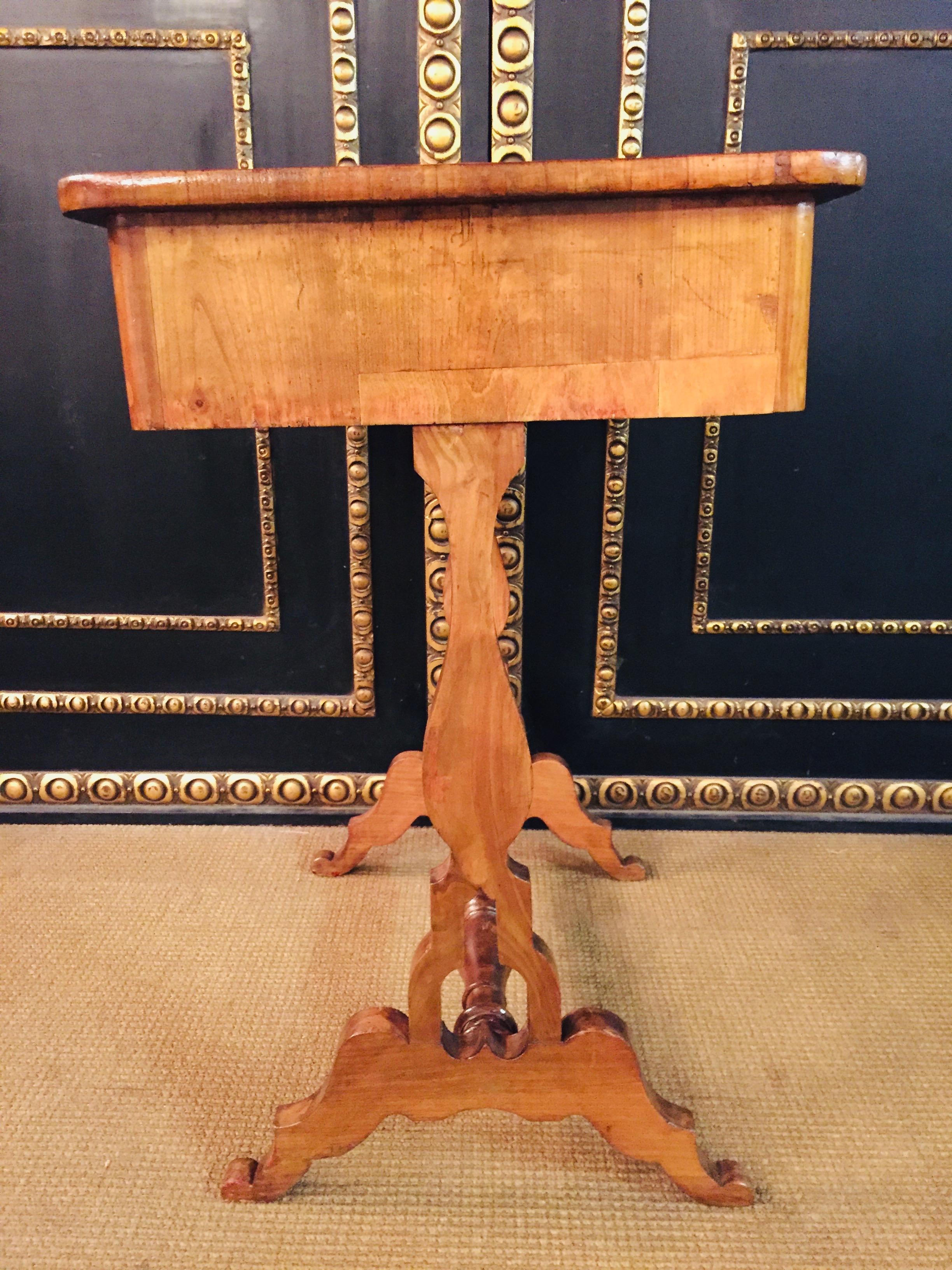 Original 19th Century antique Biedermeier Sewing Table Lyra Legs Cherrywood For Sale 6