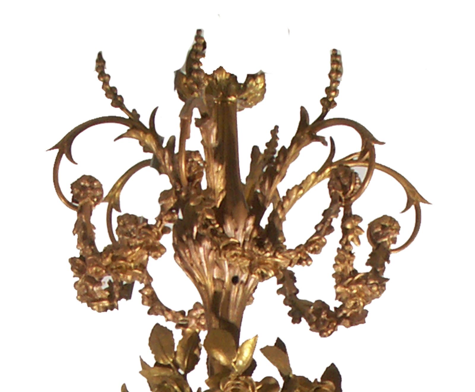Original 19th Century Bronze Lighting Sculpture Historicism Baroque Chandelier For Sale 2
