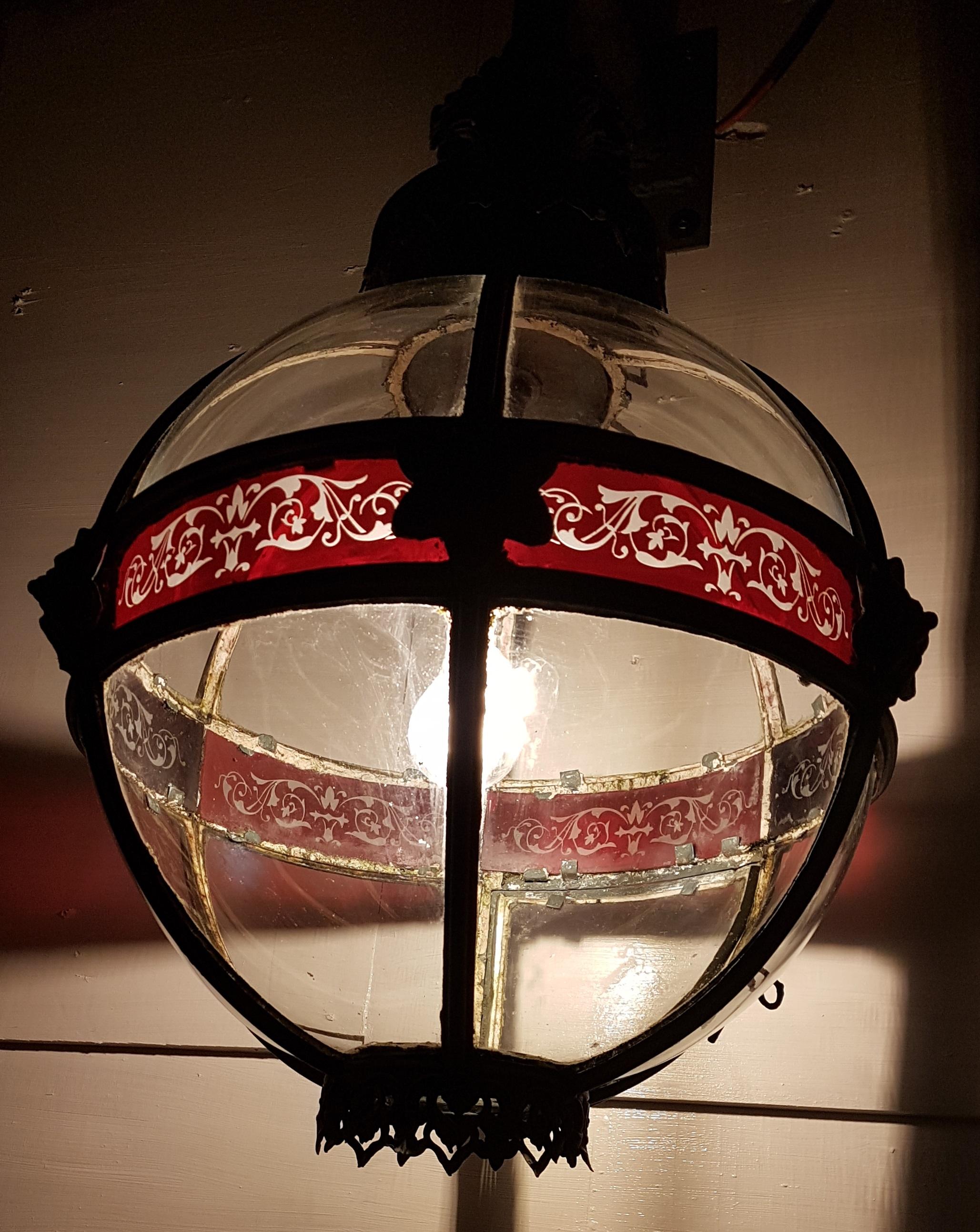 Hand-Crafted Original 19th Century Copper Globe Lantern Reputedly from Palace of Westminster