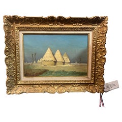 Original 19th Century French Impressionistic Oil Painting of Haystacks