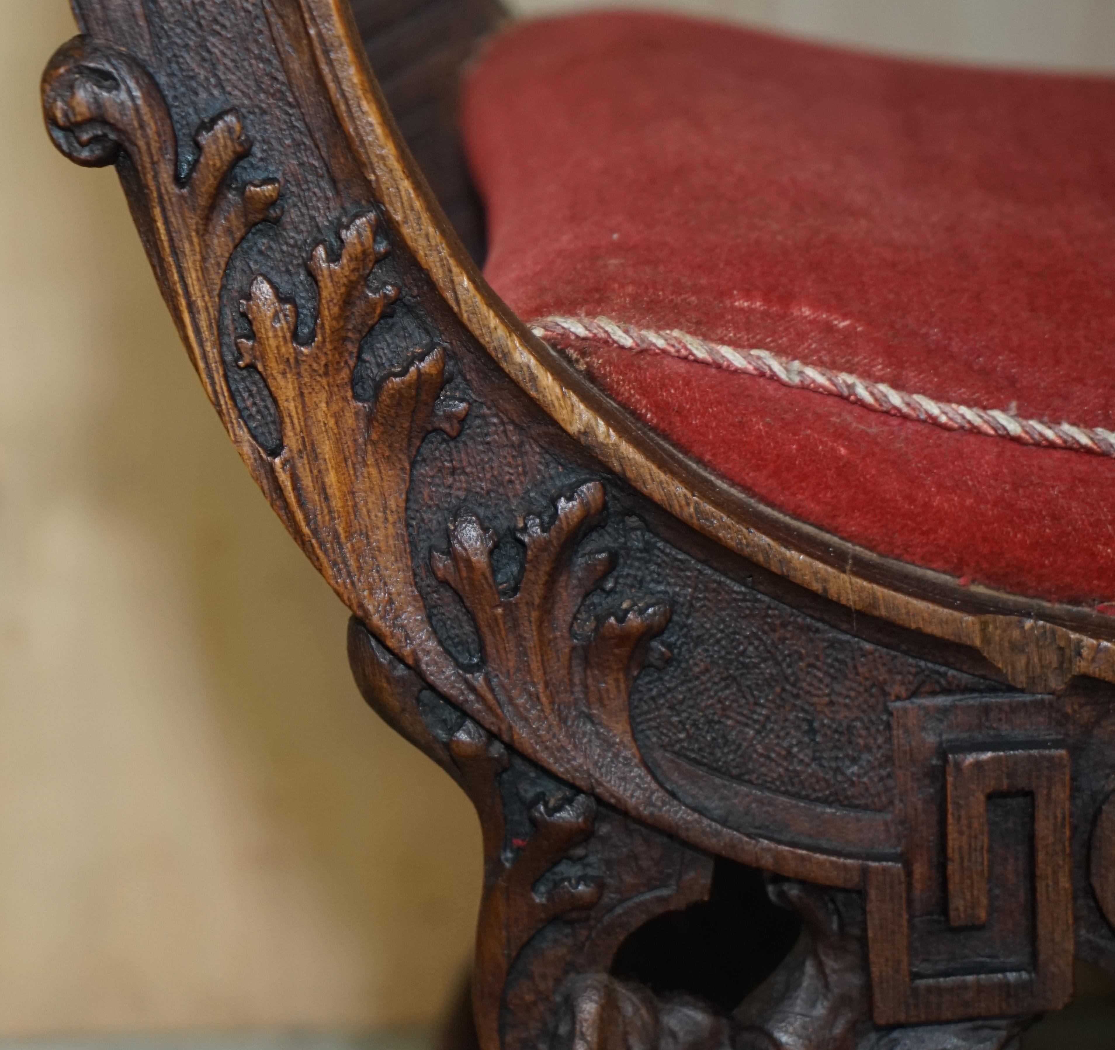Original 19th Century Heavily Hand Carved Italian Walnut Throne Armchair For Sale 7