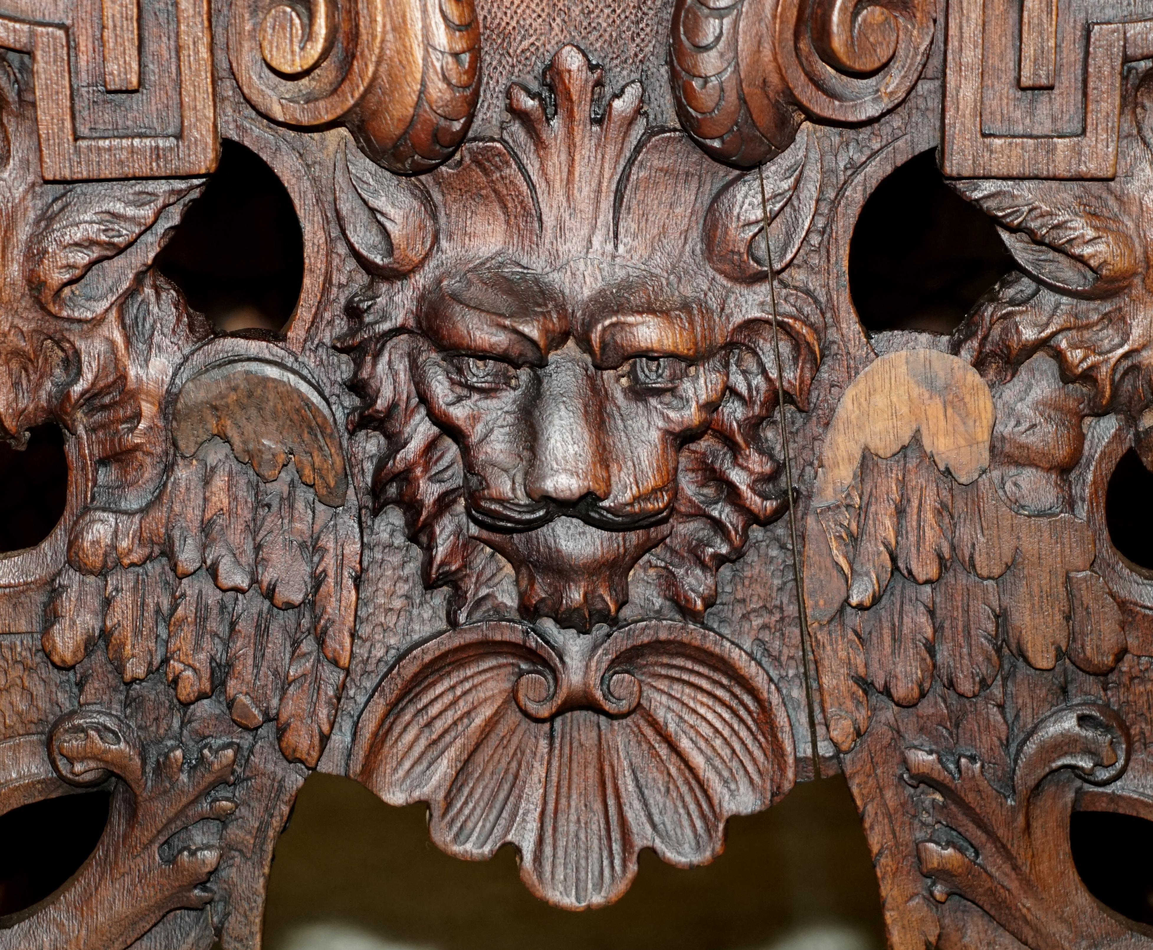 Original 19th Century Heavily Hand Carved Italian Walnut Throne Armchair For Sale 8