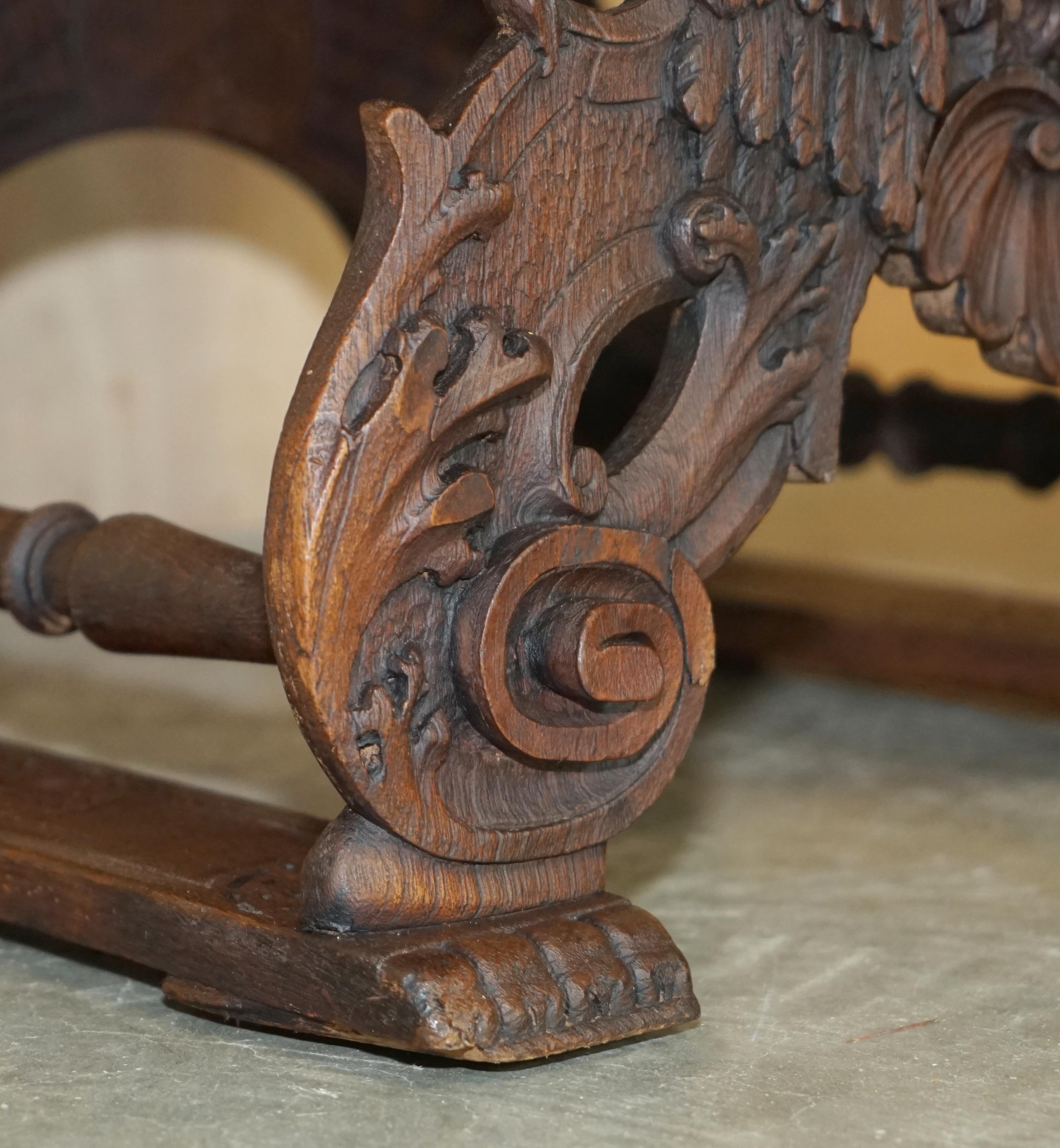 Original 19th Century Heavily Hand Carved Italian Walnut Throne Armchair For Sale 10
