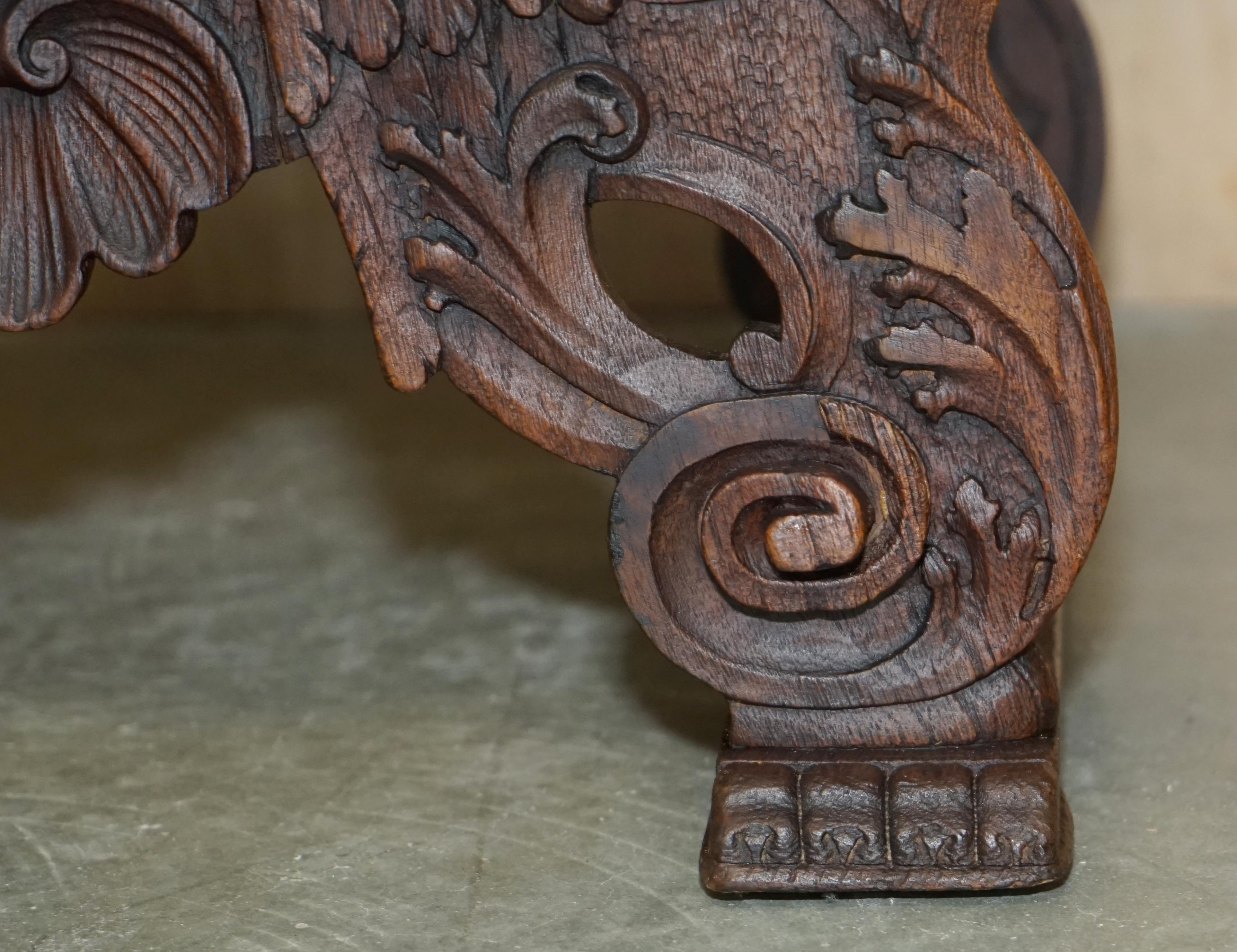 Original 19th Century Heavily Hand Carved Italian Walnut Throne Armchair For Sale 11
