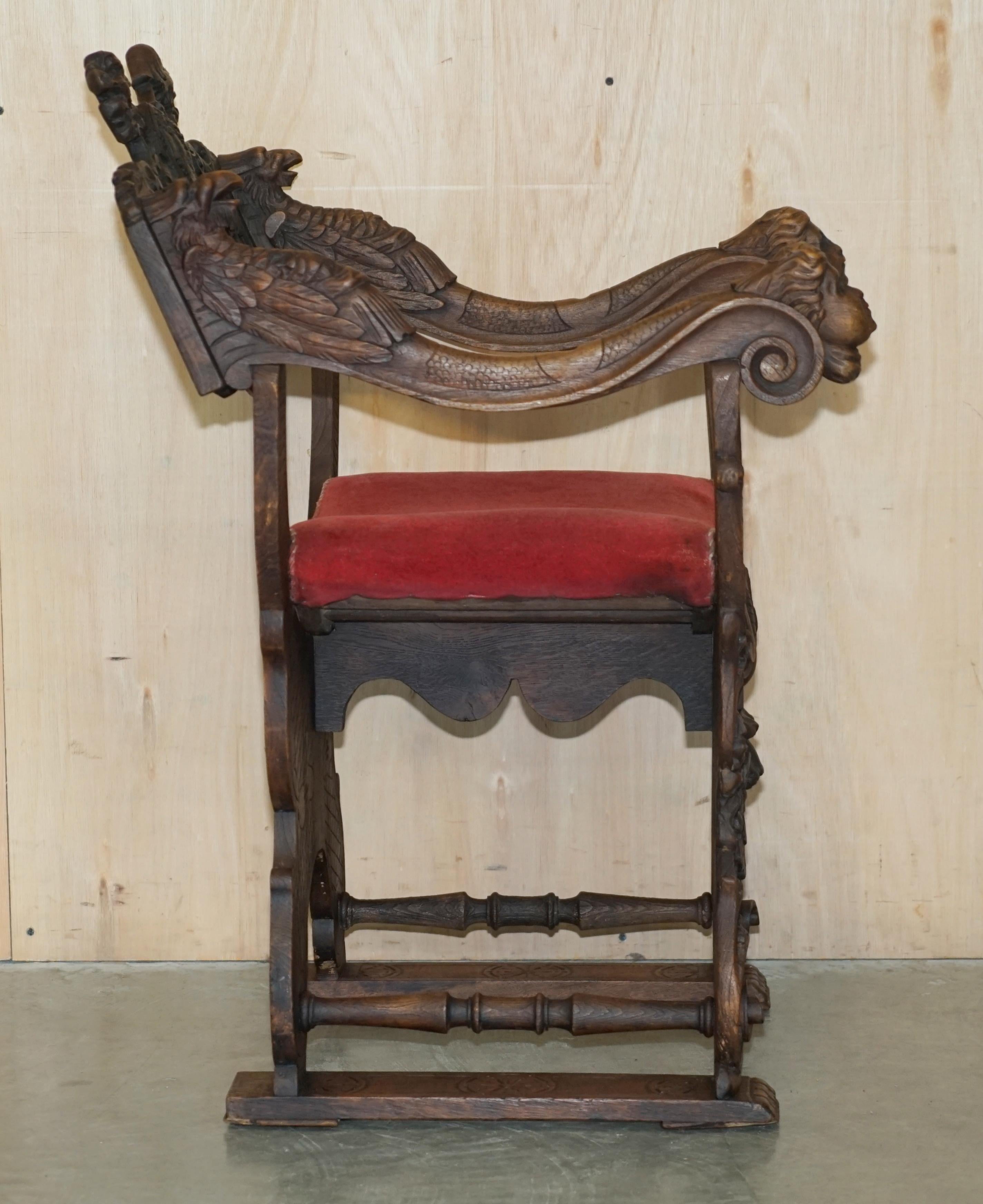 Original 19th Century Heavily Hand Carved Italian Walnut Throne Armchair For Sale 14