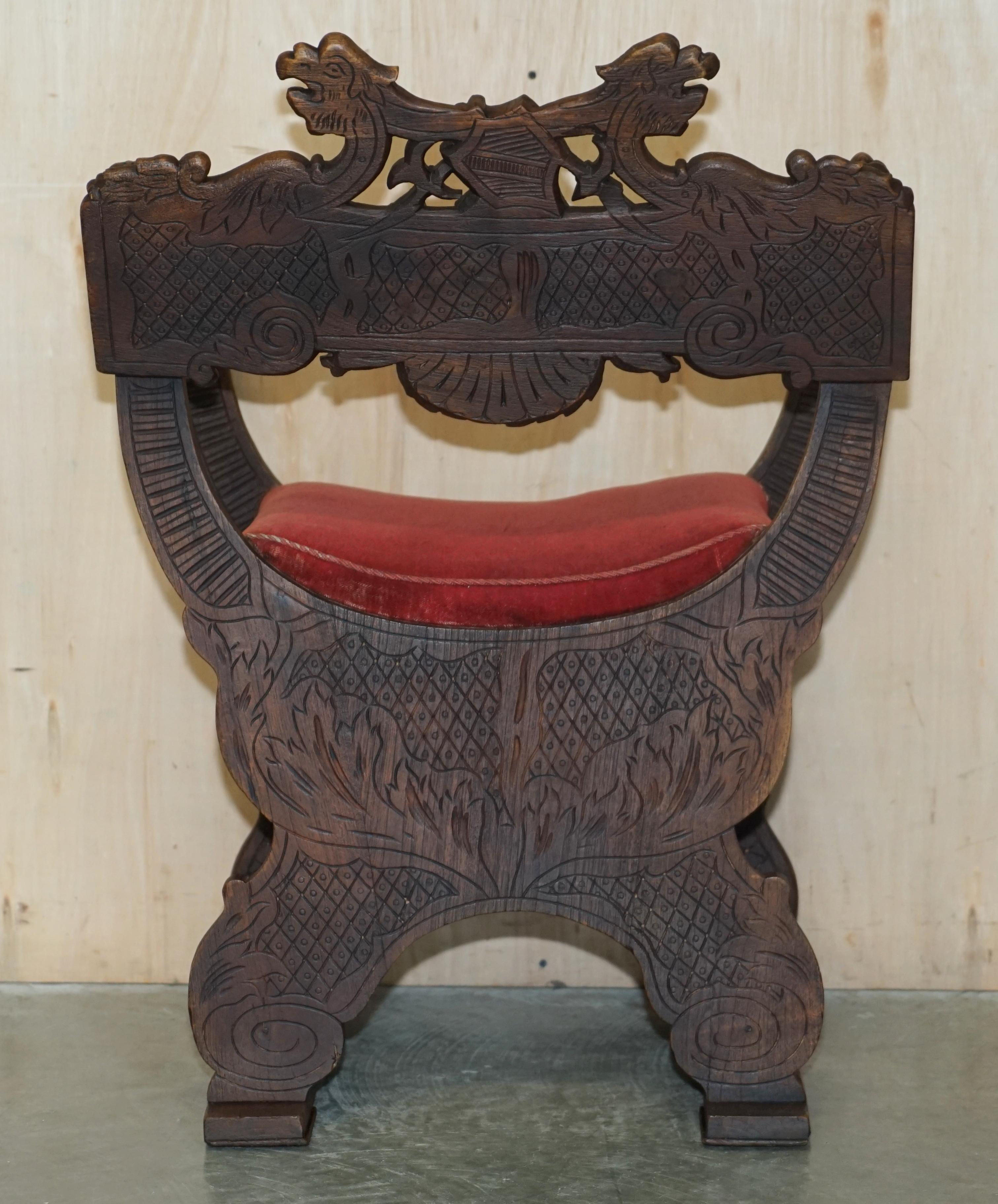 Original 19th Century Heavily Hand Carved Italian Walnut Throne Armchair For Sale 15