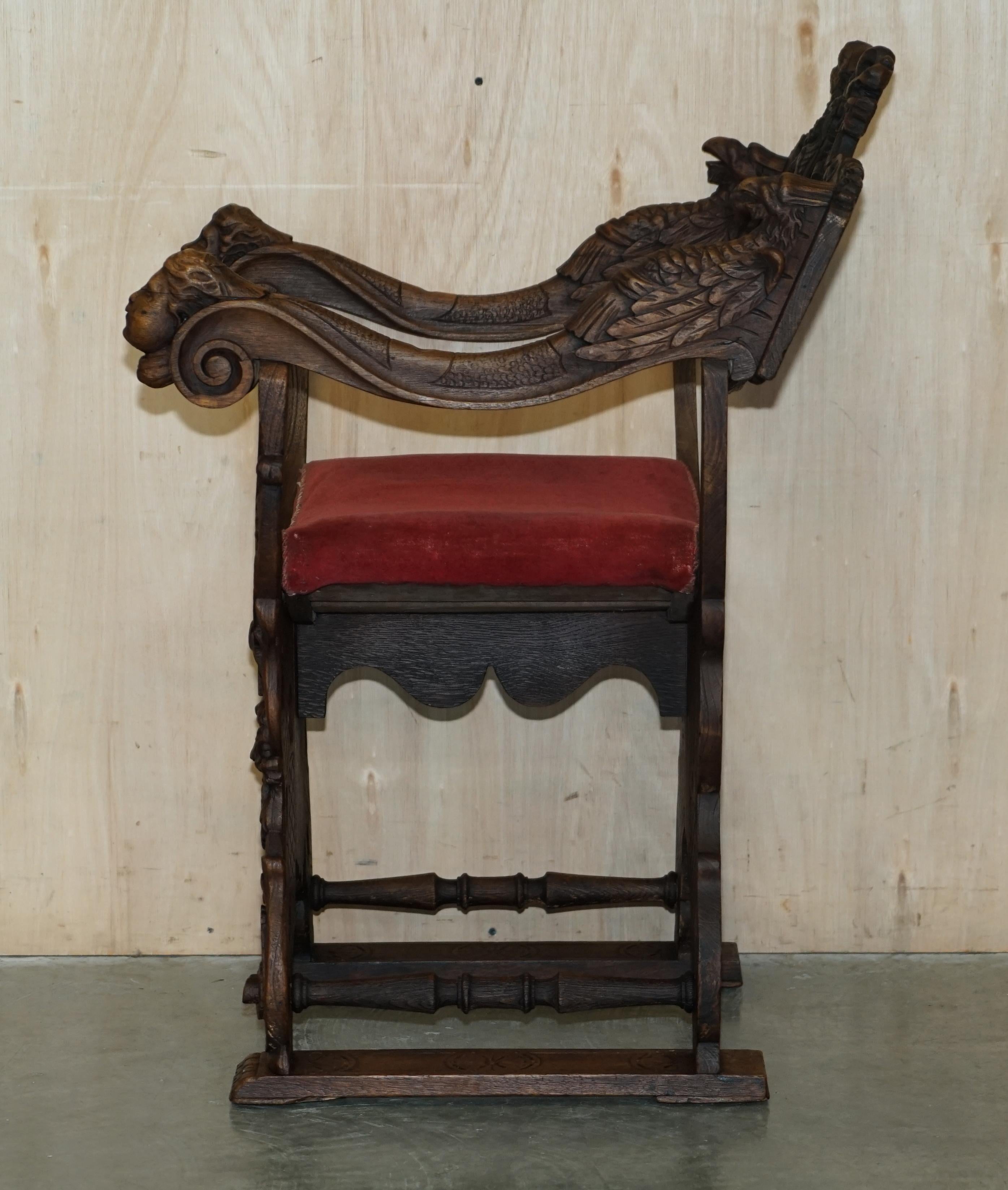 Original 19th Century Heavily Hand Carved Italian Walnut Throne Armchair For Sale 16
