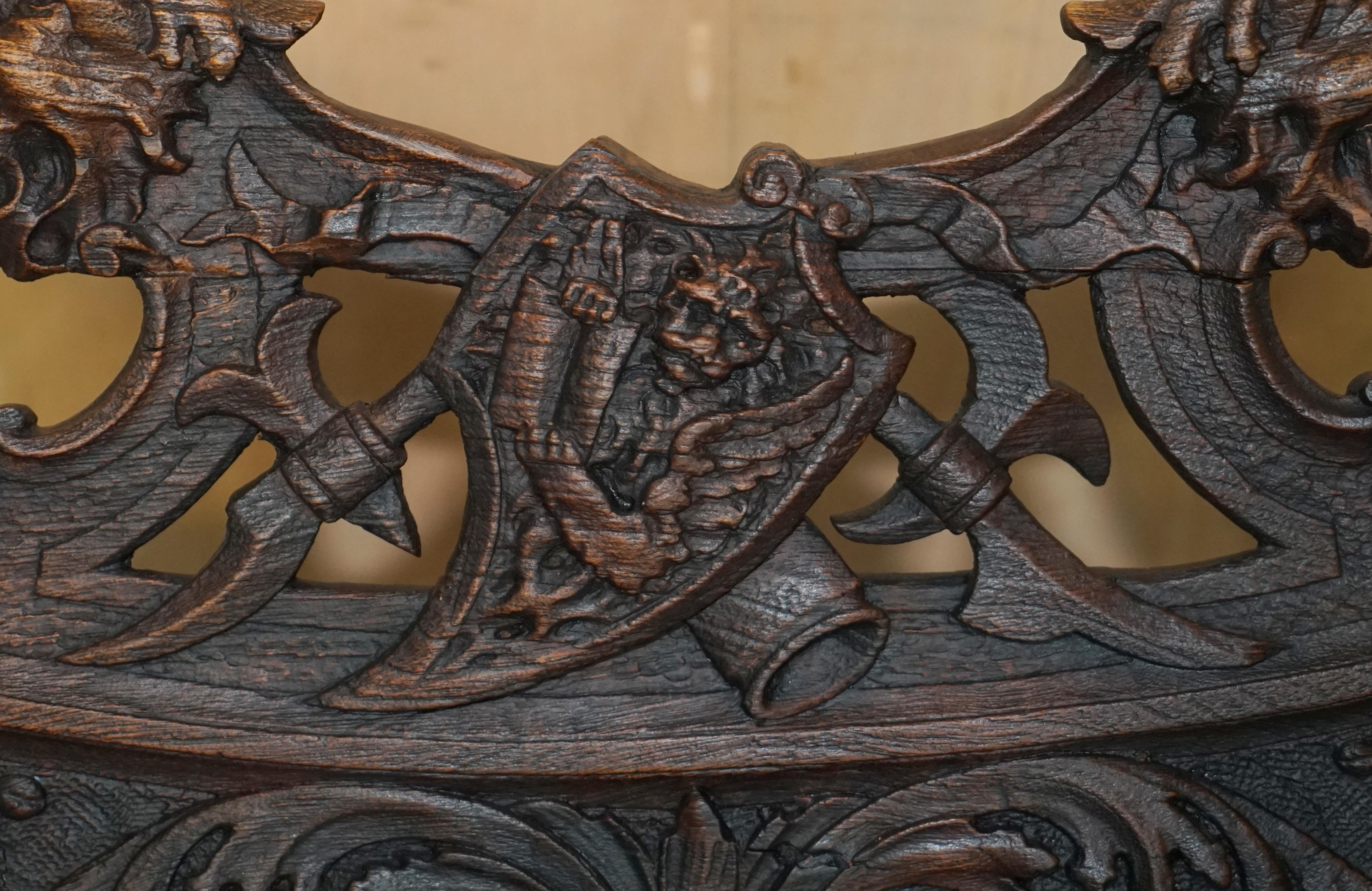 Original 19th Century Heavily Hand Carved Italian Walnut Throne Armchair For Sale 3