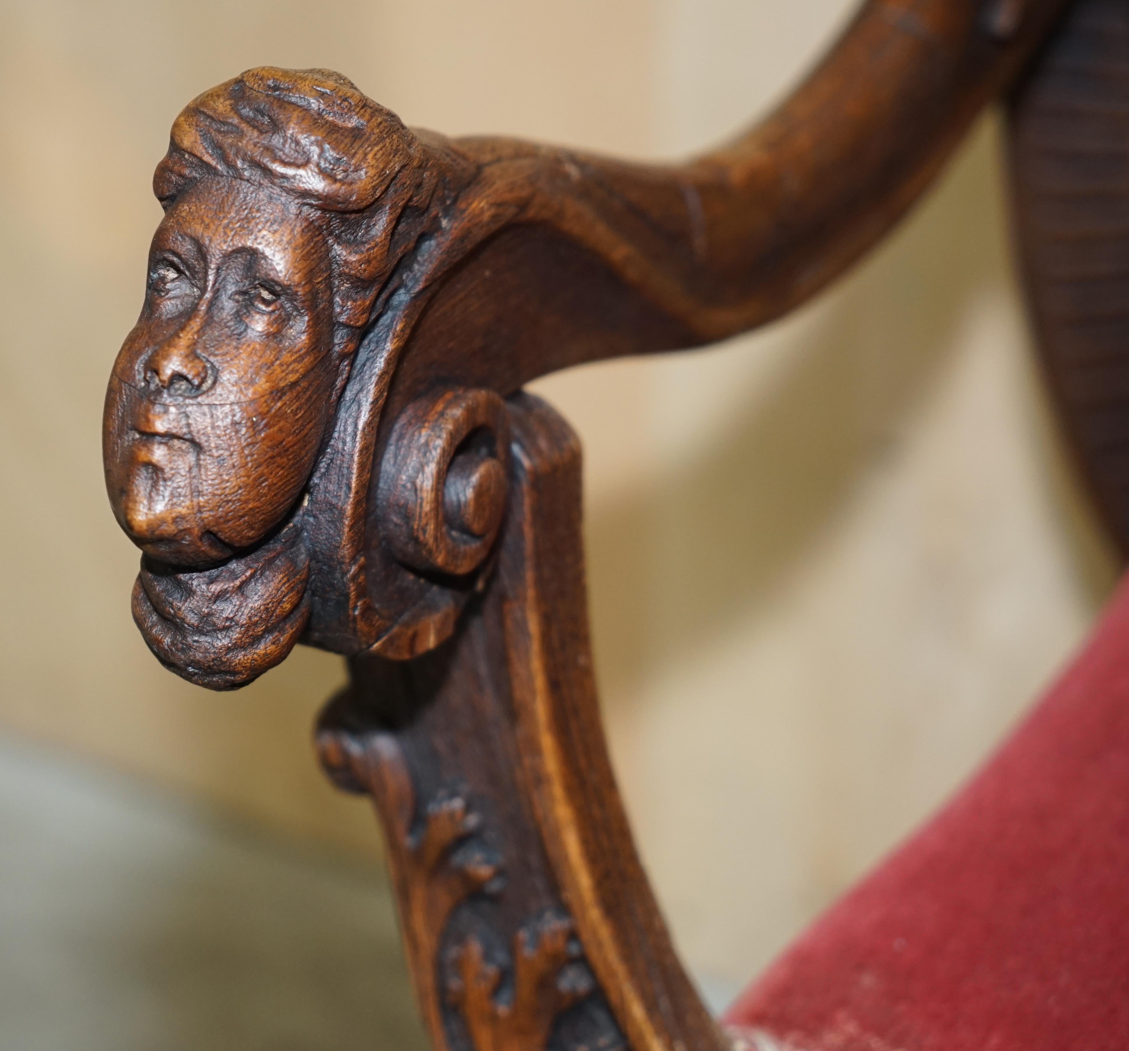 Original 19th Century Heavily Hand Carved Italian Walnut Throne Armchair For Sale 4