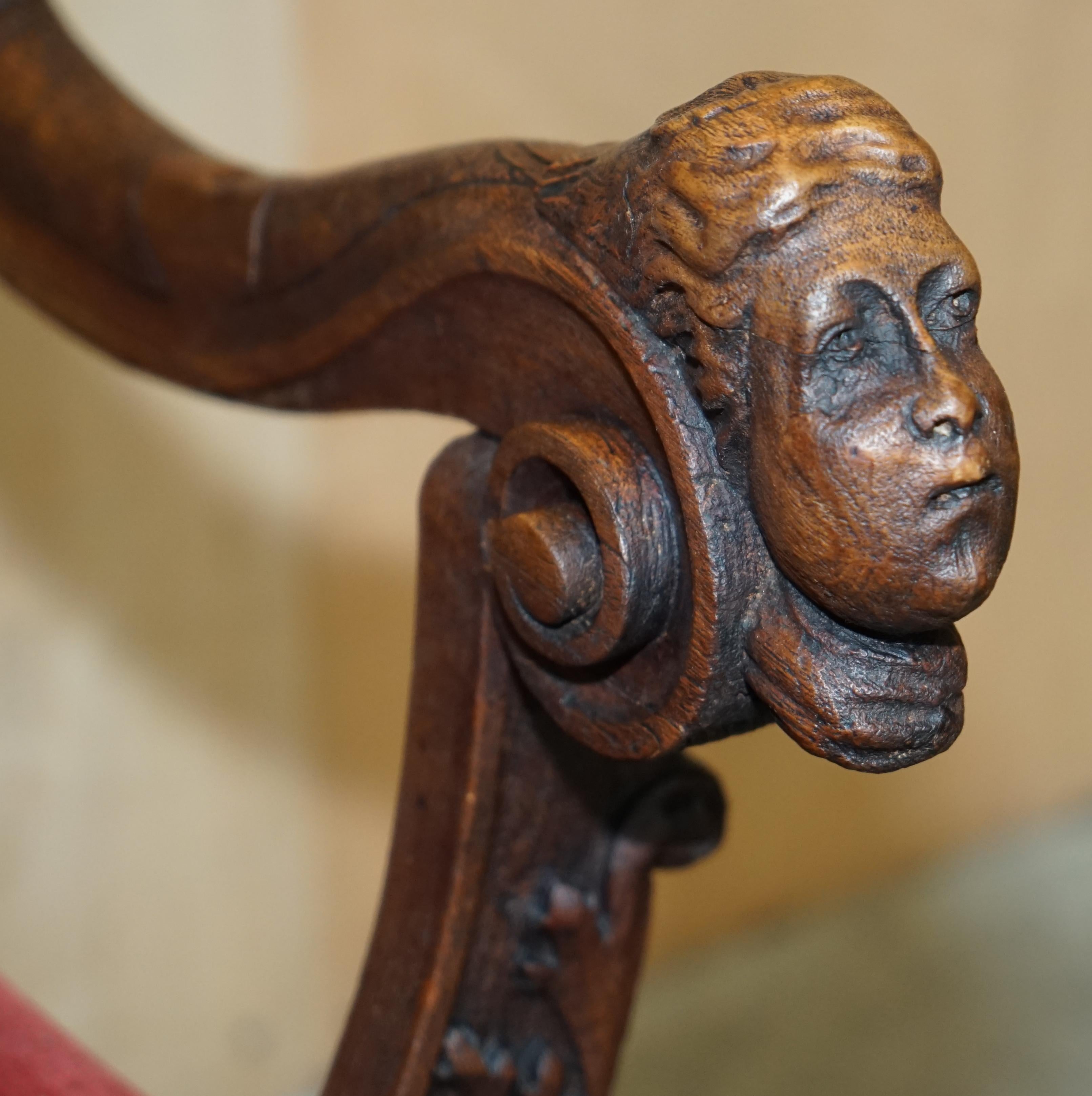 Original 19th Century Heavily Hand Carved Italian Walnut Throne Armchair For Sale 5