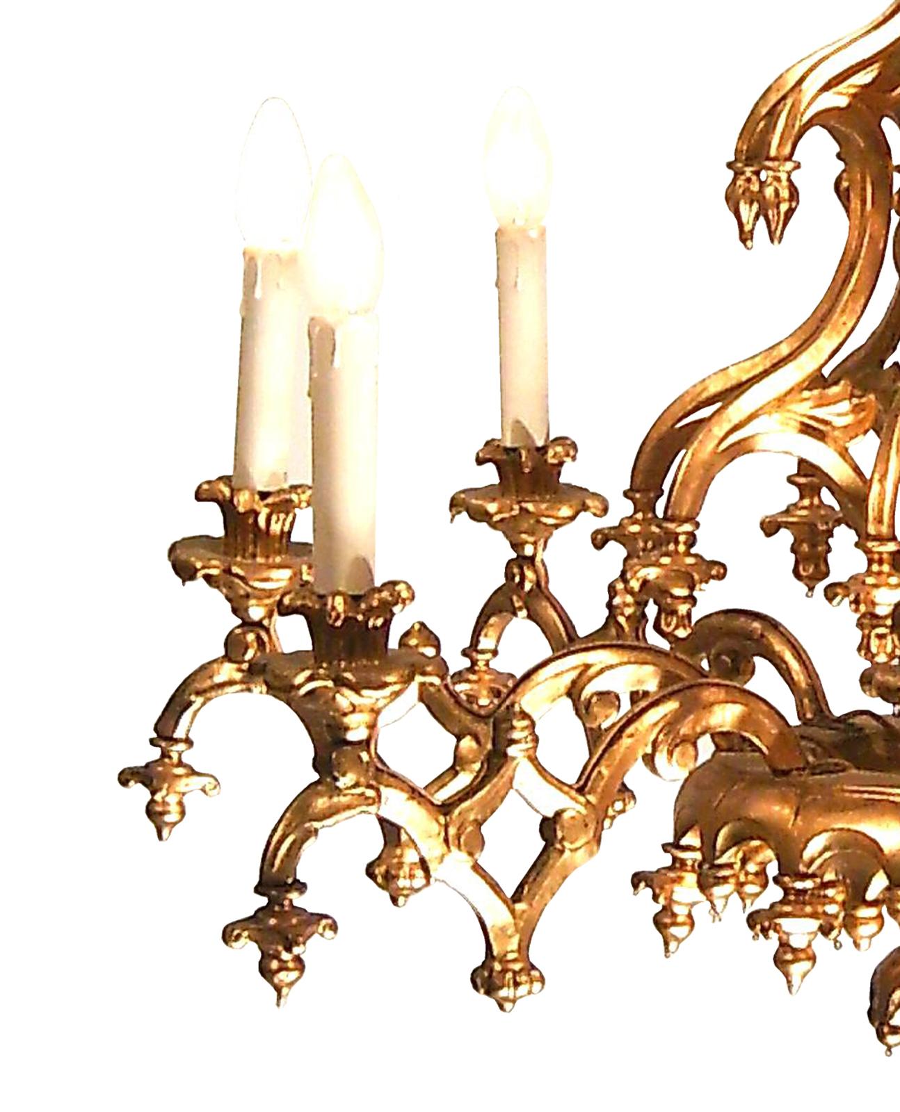 Carved Original 19th Century Historistic Chandelier, Laxenburger Gothic Style For Sale