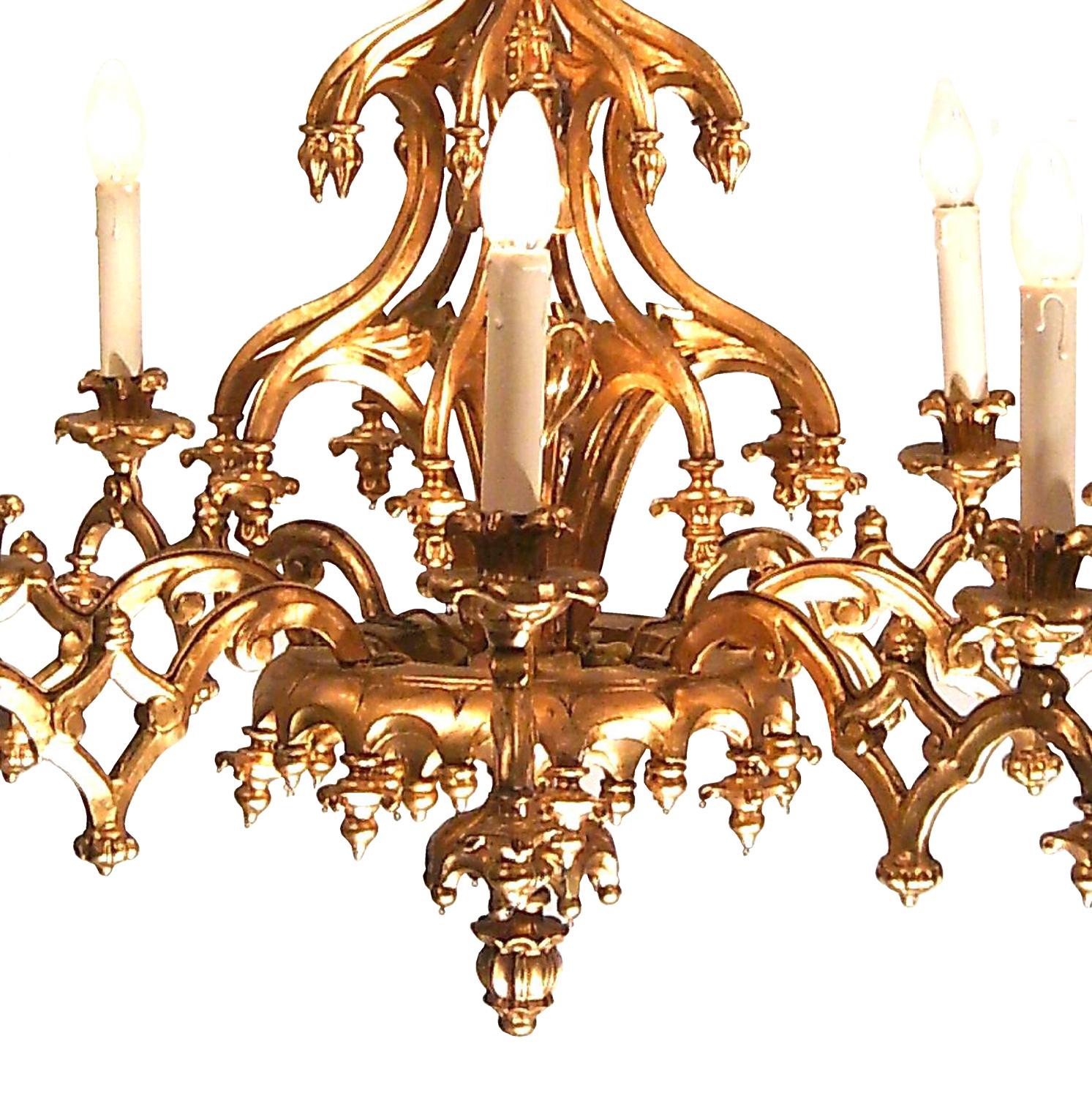 Foglia d’oro Lampadario storico originale del XIX secolo, stile gotico Laxenburger in vendita