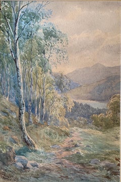 Acquerello originale del XIX secolo "Loch Achilty" di L.G. Bomford, 1889