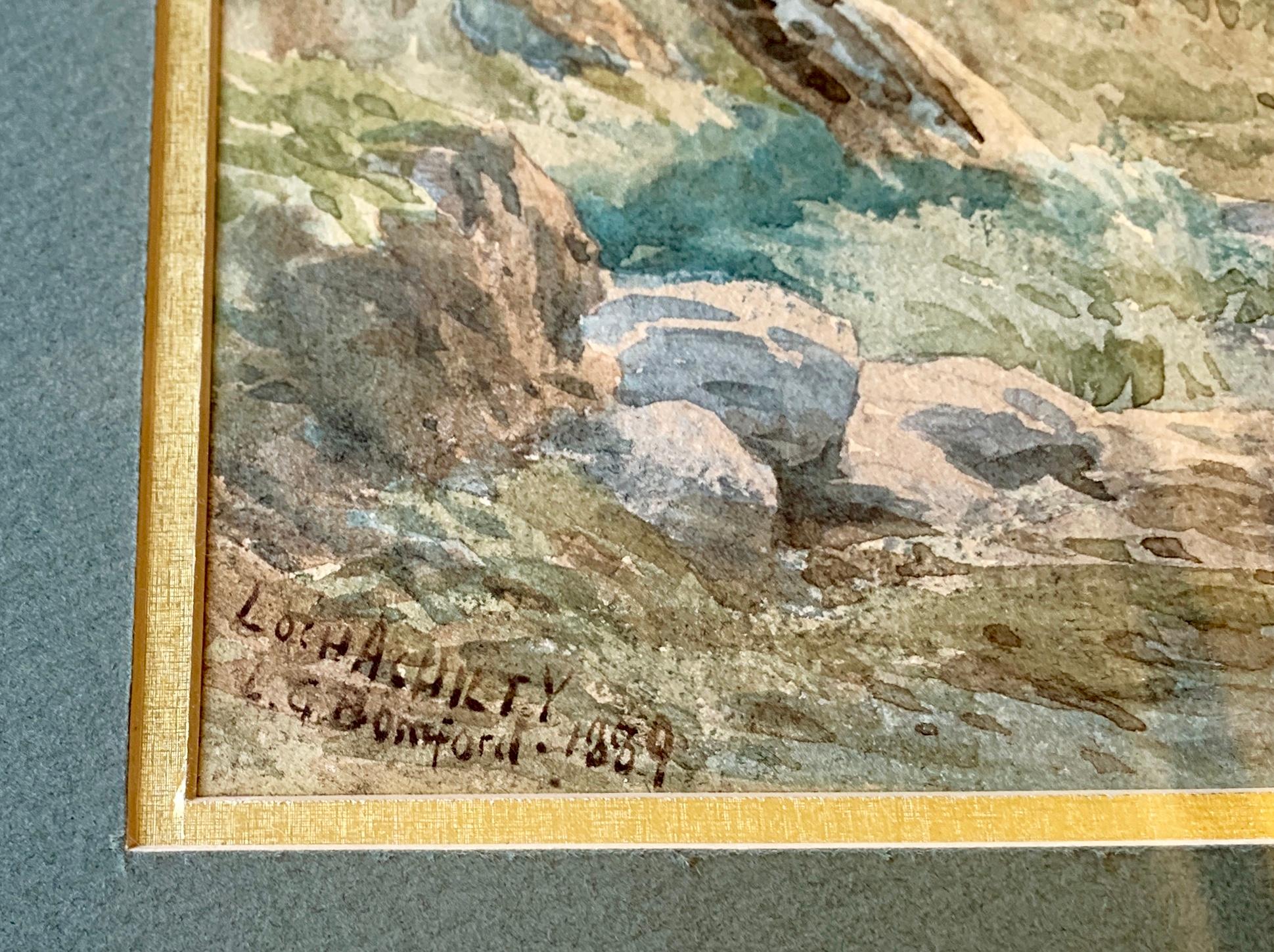 Peint à la main Aquarelle originale Loch Achilty du 19ème siècle réalisée à l'aquarelle par L.G. Bomford, 1889 en vente