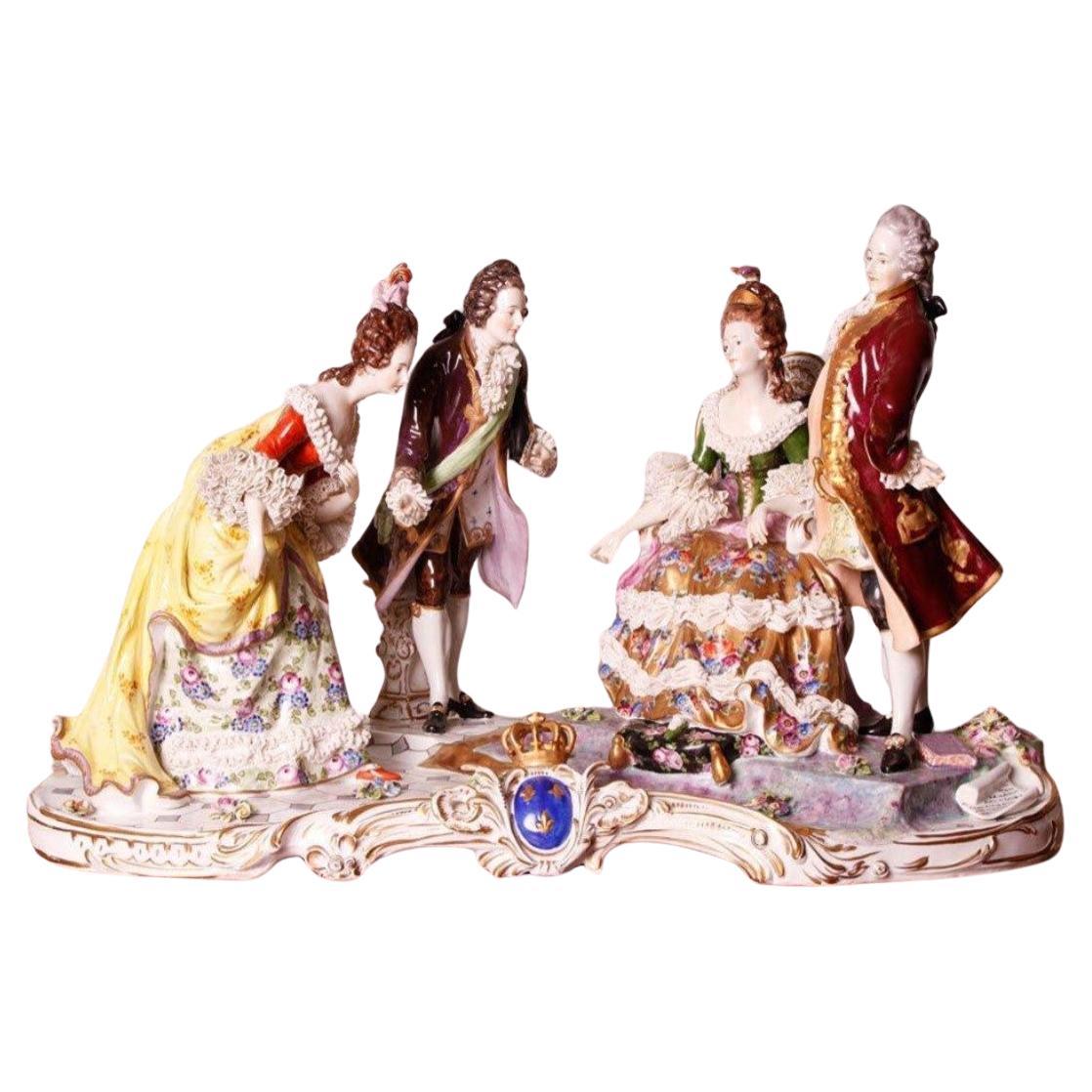 Original 19th Century Museum Quality Dresden Figural Couples Porcelain Group For Sale