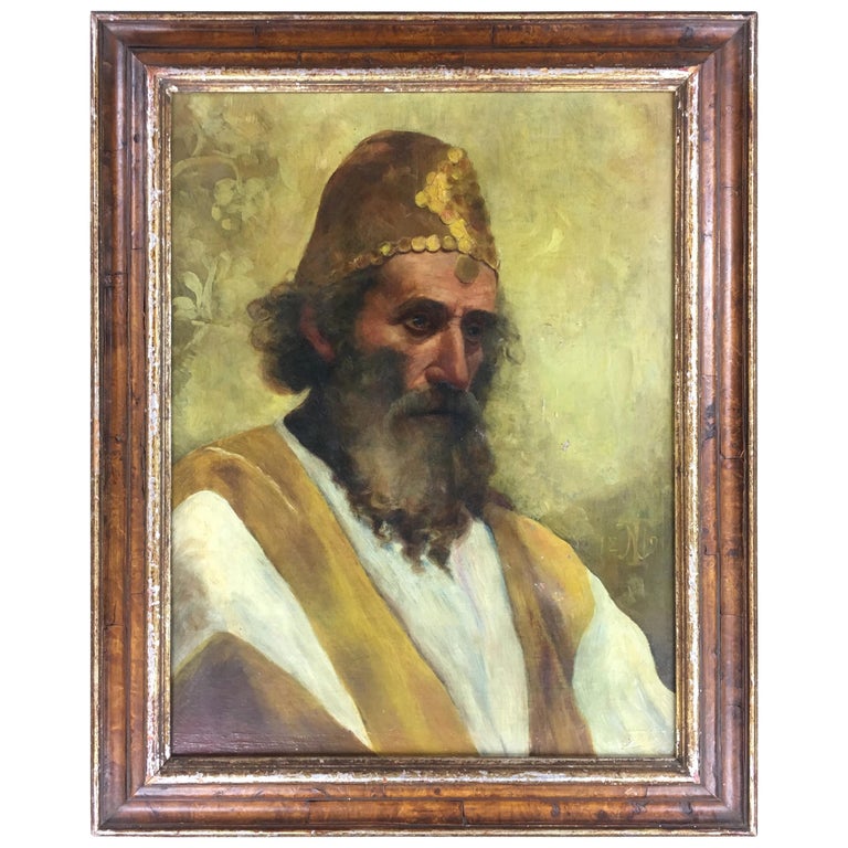 19th Century Oil on Canvas Painting of a Holy Man, Prophet For Sale