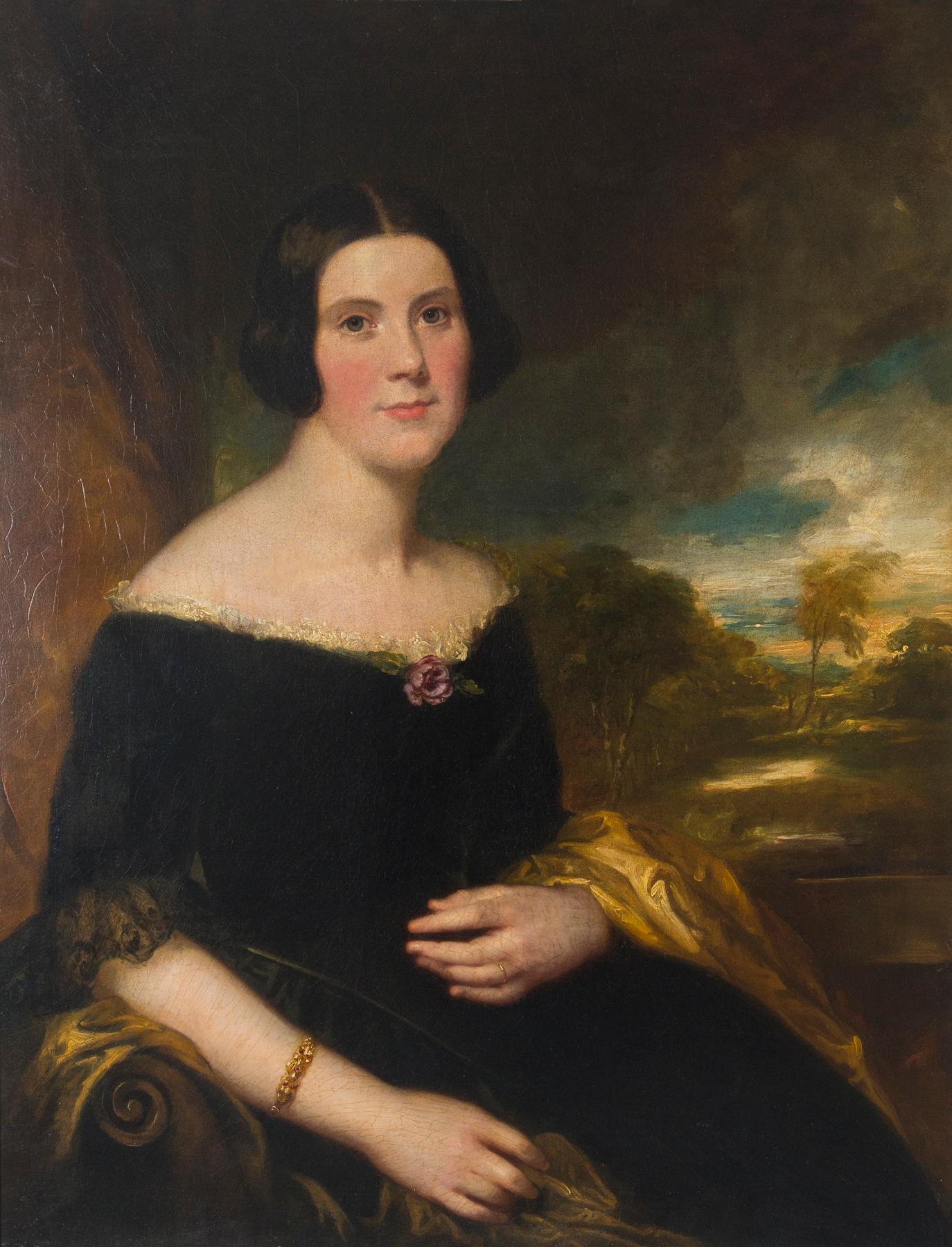 Portrait de Lydia Augusta Allen, anglaise, attribué à l'artiste George Clint, Huile, vers 1835, nouvellement recadré.
 