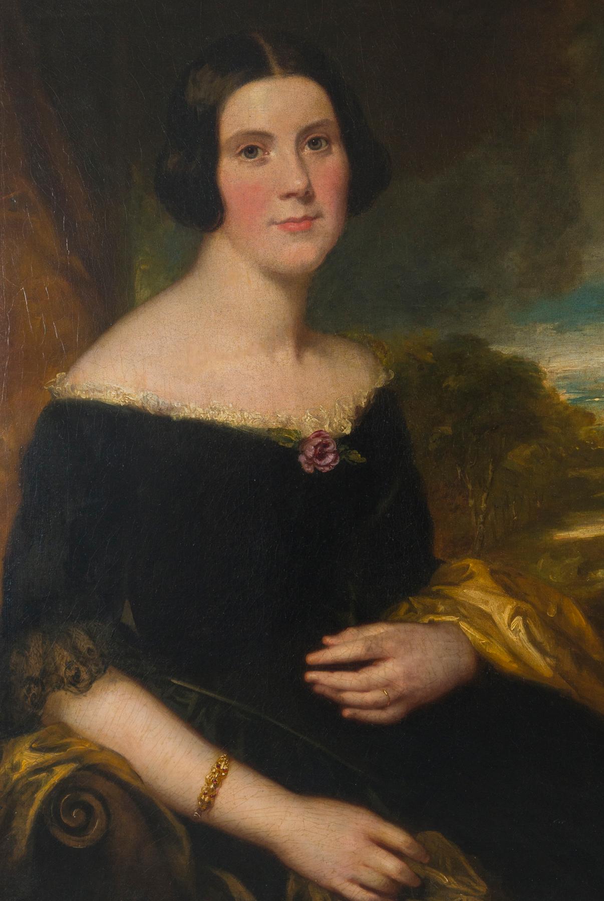 Georgien Portrait original à l'huile du 19ème siècle de Lydia Augusta Allen par George Clint en vente
