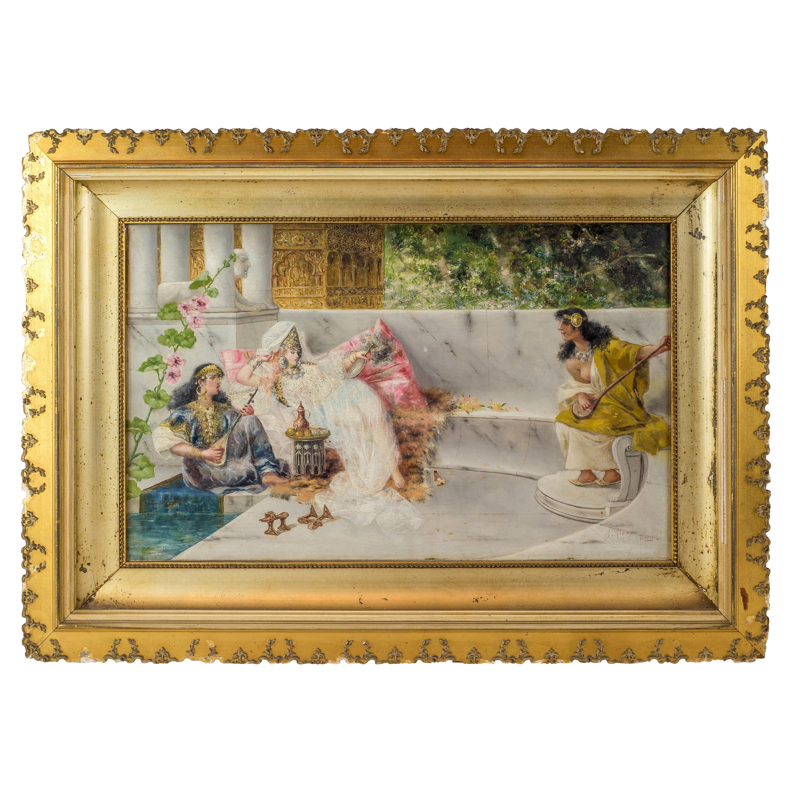 Original 19th Century Orientalist Painting on Panel by Spanish Artist A Rivas For Sale