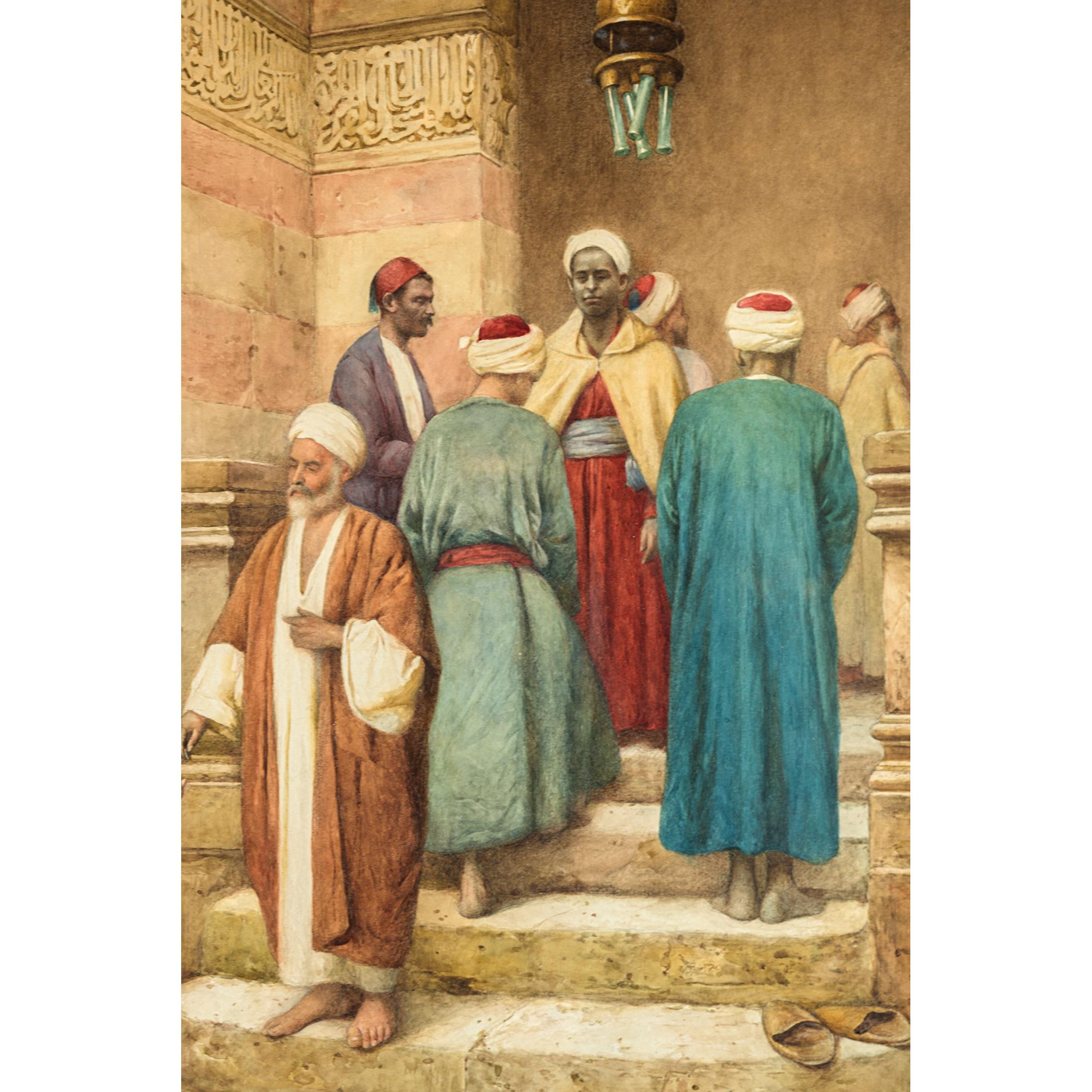 Original 19th century orientalist watercolor painting by Enrico Tarenghi. Signed 'E. Tarenghi' bottom right

Title: Entrance To The Mosque
Artist: Enrico Tarenghi (Italian, 1848-1938)
Date: 19th century
Medium: Watercolor on paper
Dimension: