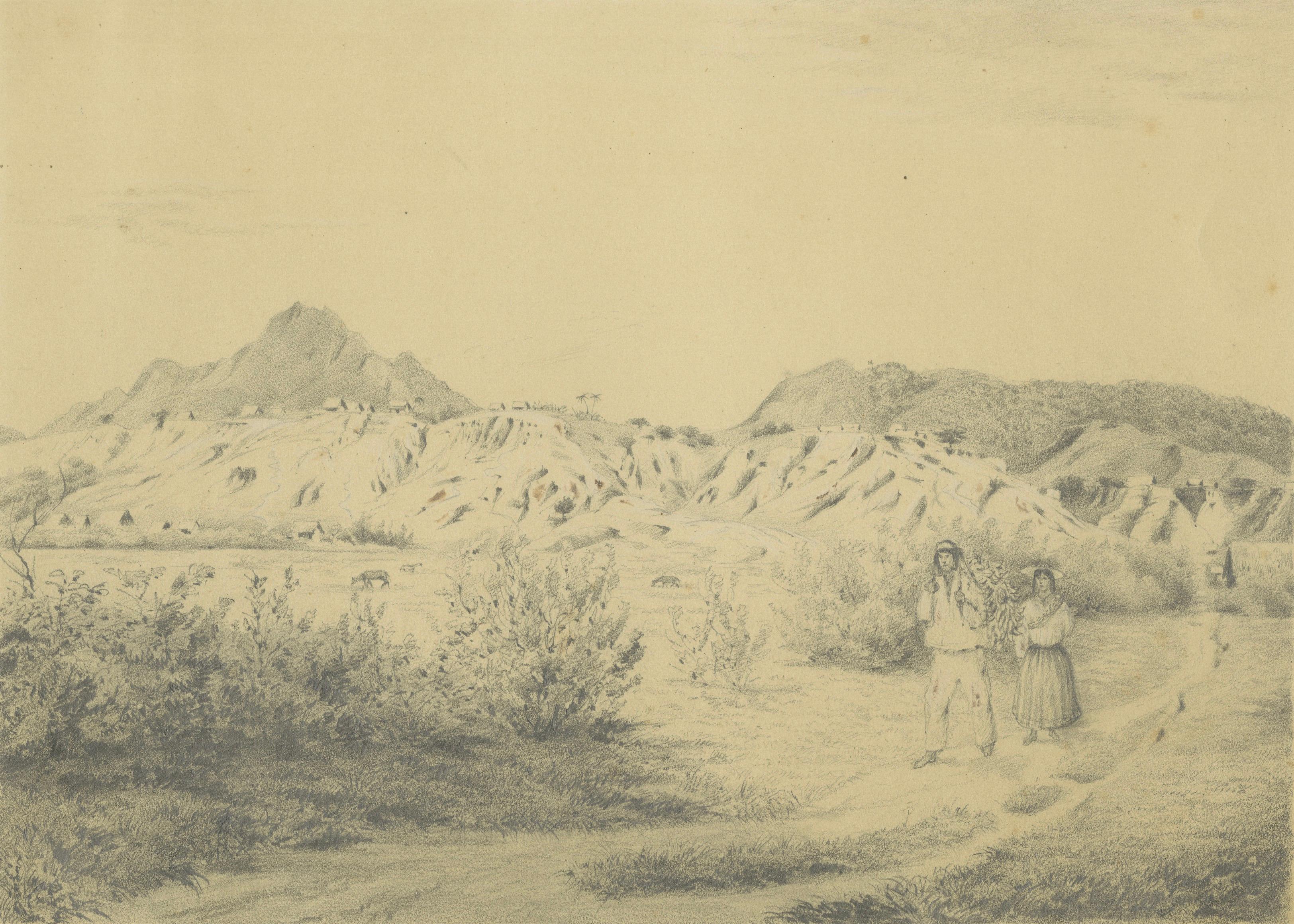 Original 19th Century Pencil Drawing of Moyobamba, Peru, ca.1850