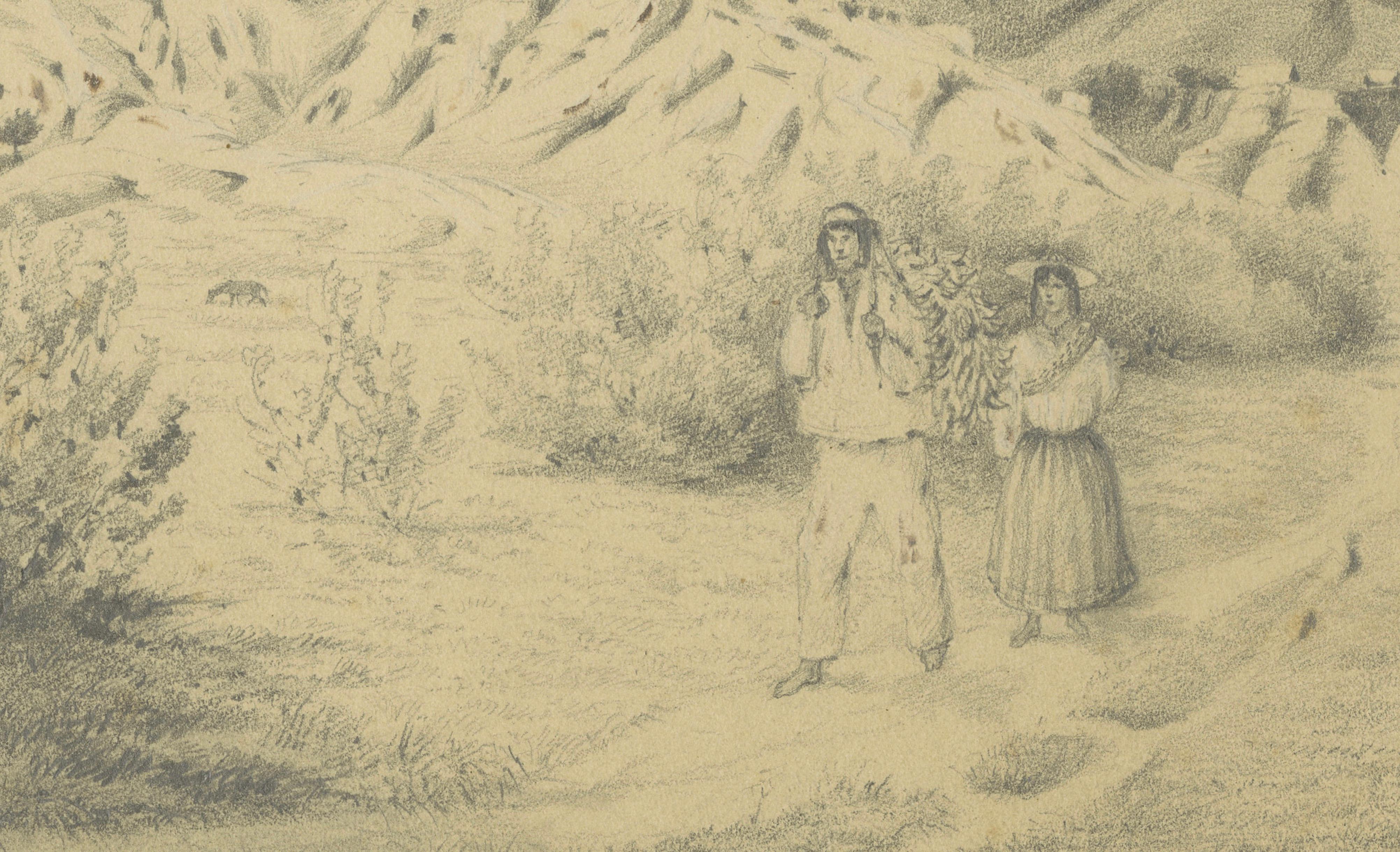 Original 19th Century Pencil Drawing of Moyobamba, Peru, ca.1850
