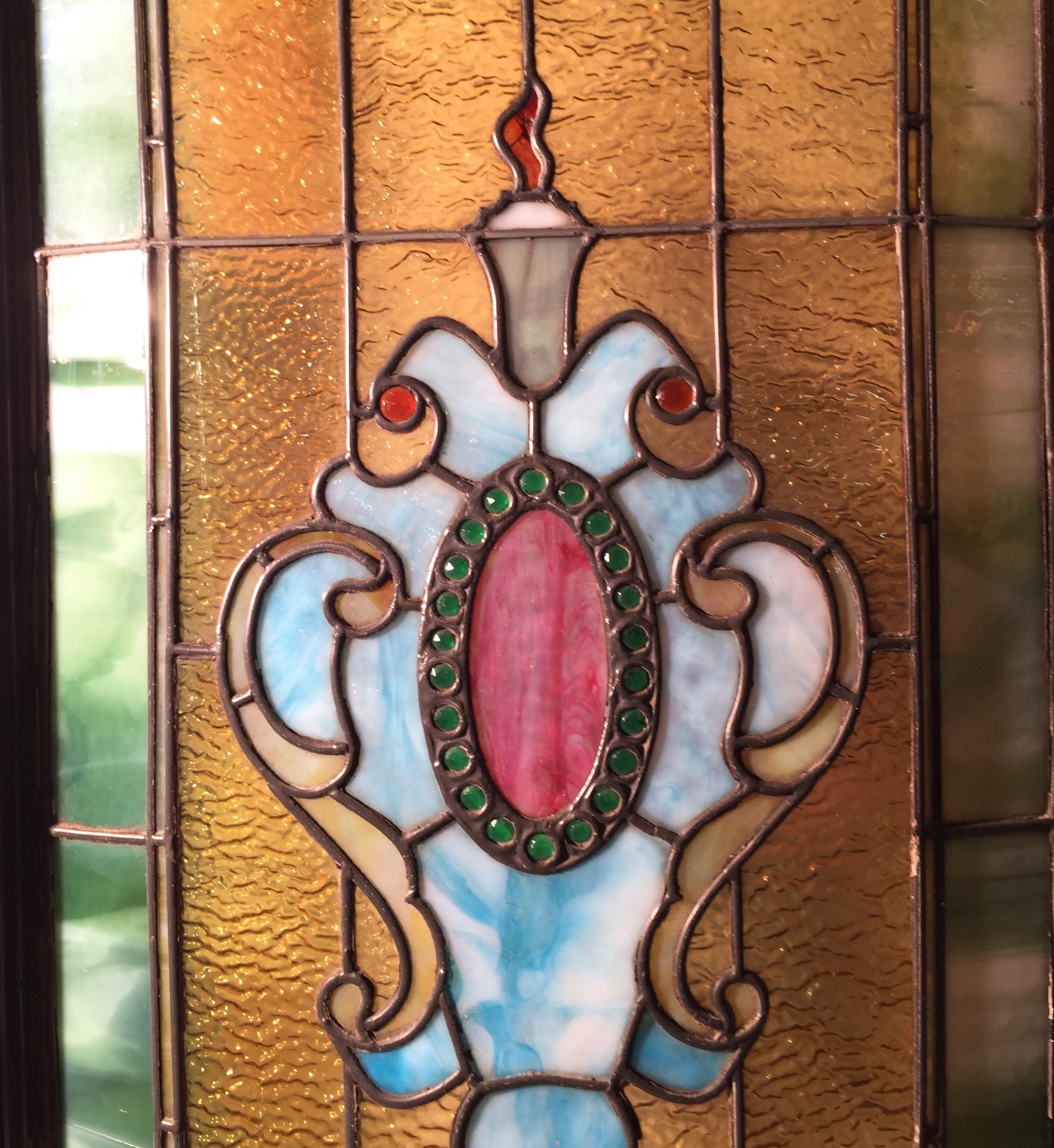 Original 19th Century Stained Glass Panel with Wood Frame 4
