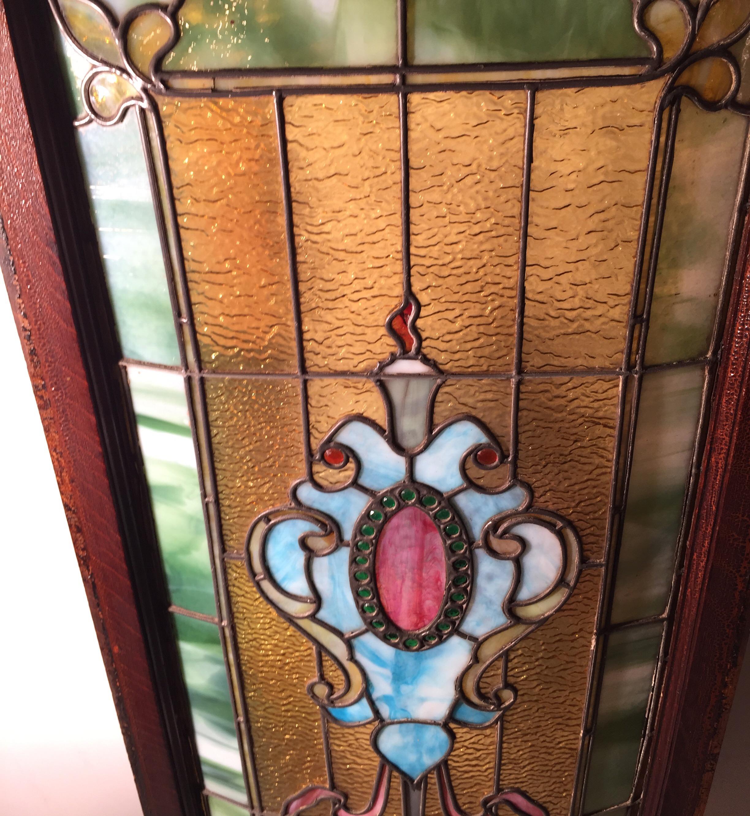 Original 19th Century Stained Glass Panel with Wood Frame 5