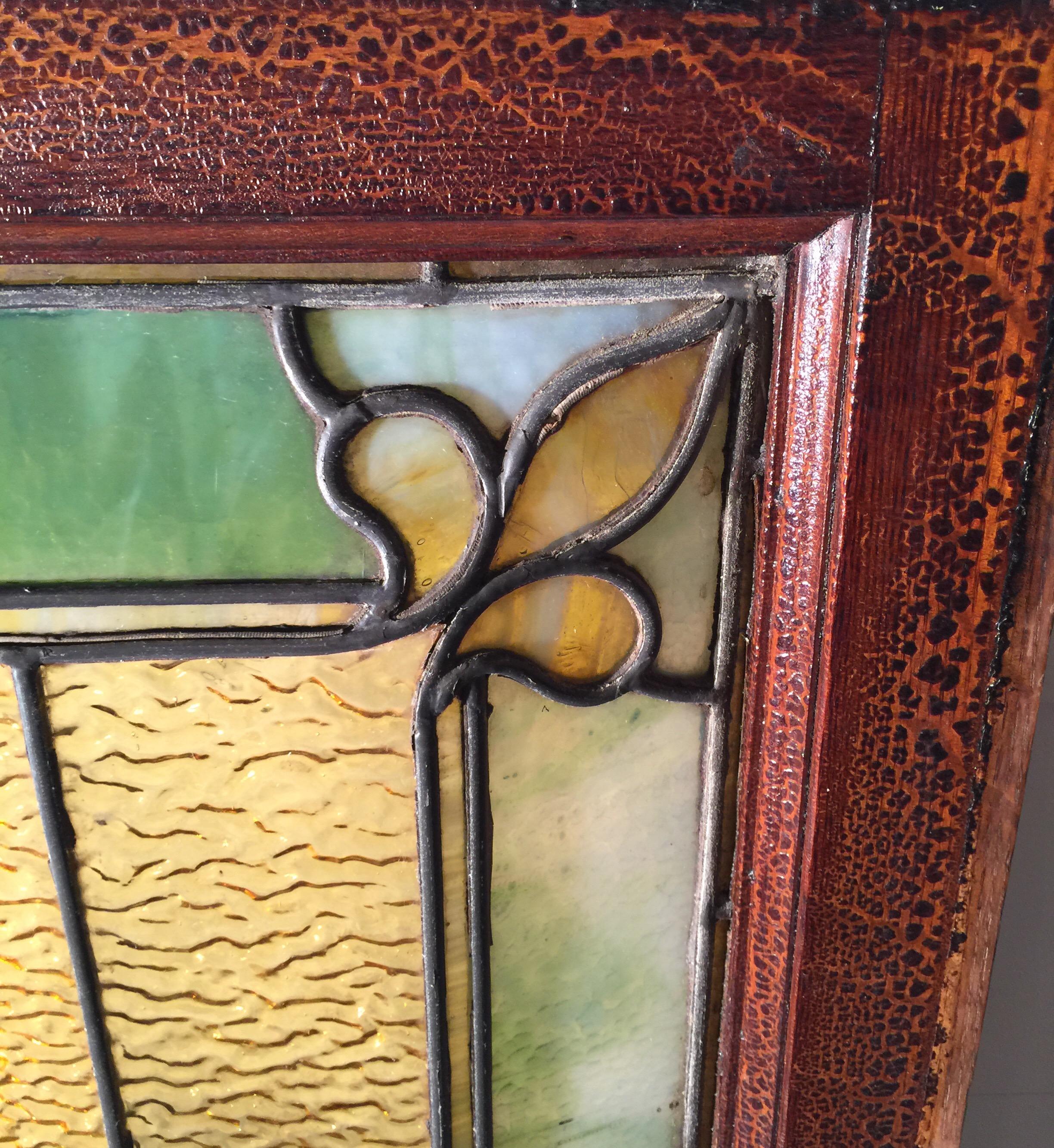 Late 19th Century Original 19th Century Stained Glass Panel with Wood Frame