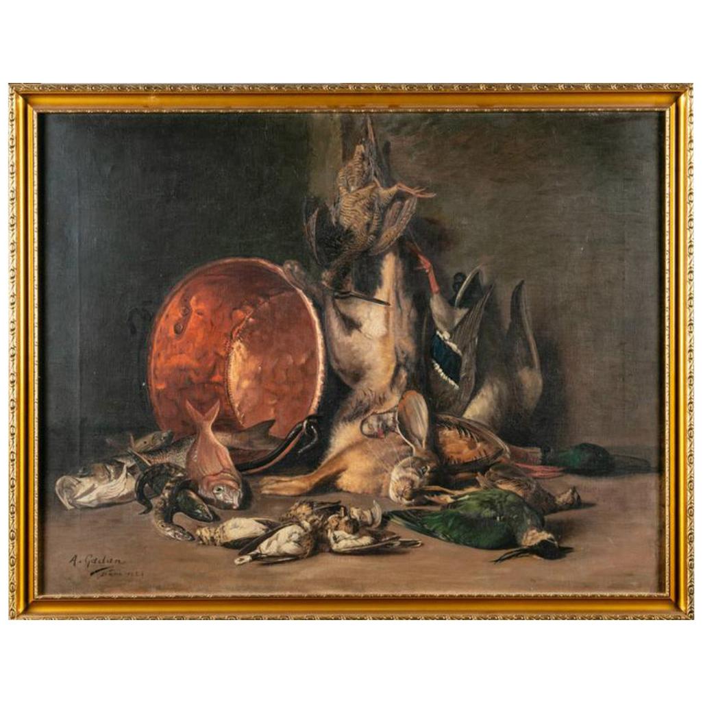 Original 19th Century Still Life of Game Oil Painting by Antoine Gadan, Signed