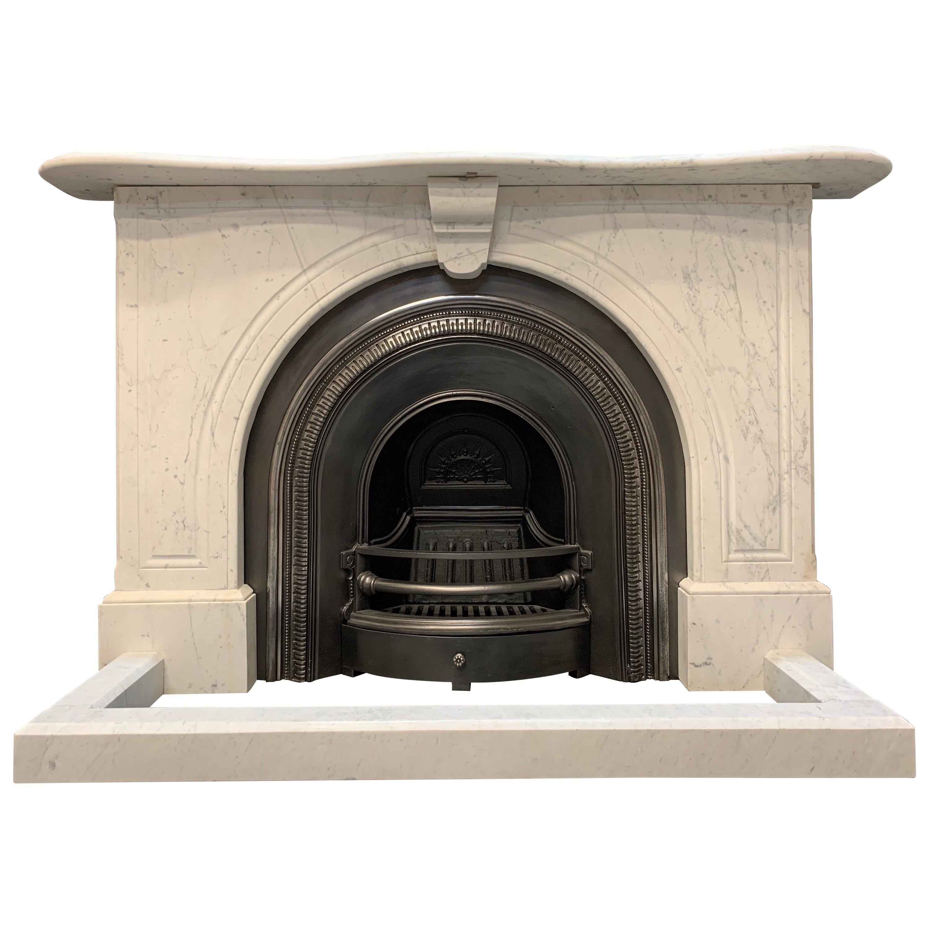 Original 19th Century Victorian Arched Marble Fireplace Surround and Insert