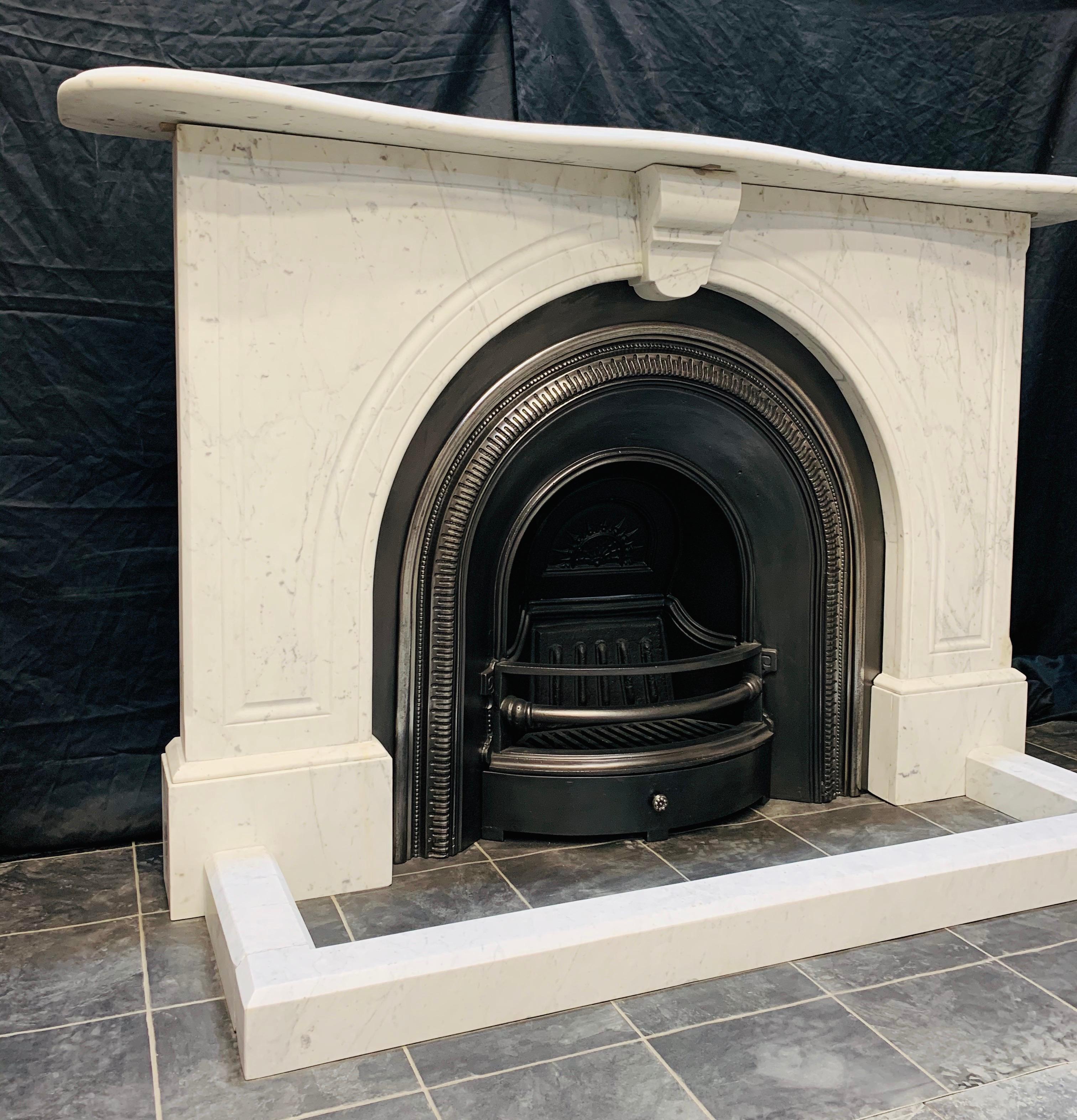 Carrara Marble Original 19th Century Victorian Arched Marble Fireplace Surround and Insert
