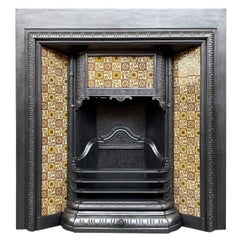 Grille de cheminée d'origine victorienne du 19ème siècle en fonte et carreaux