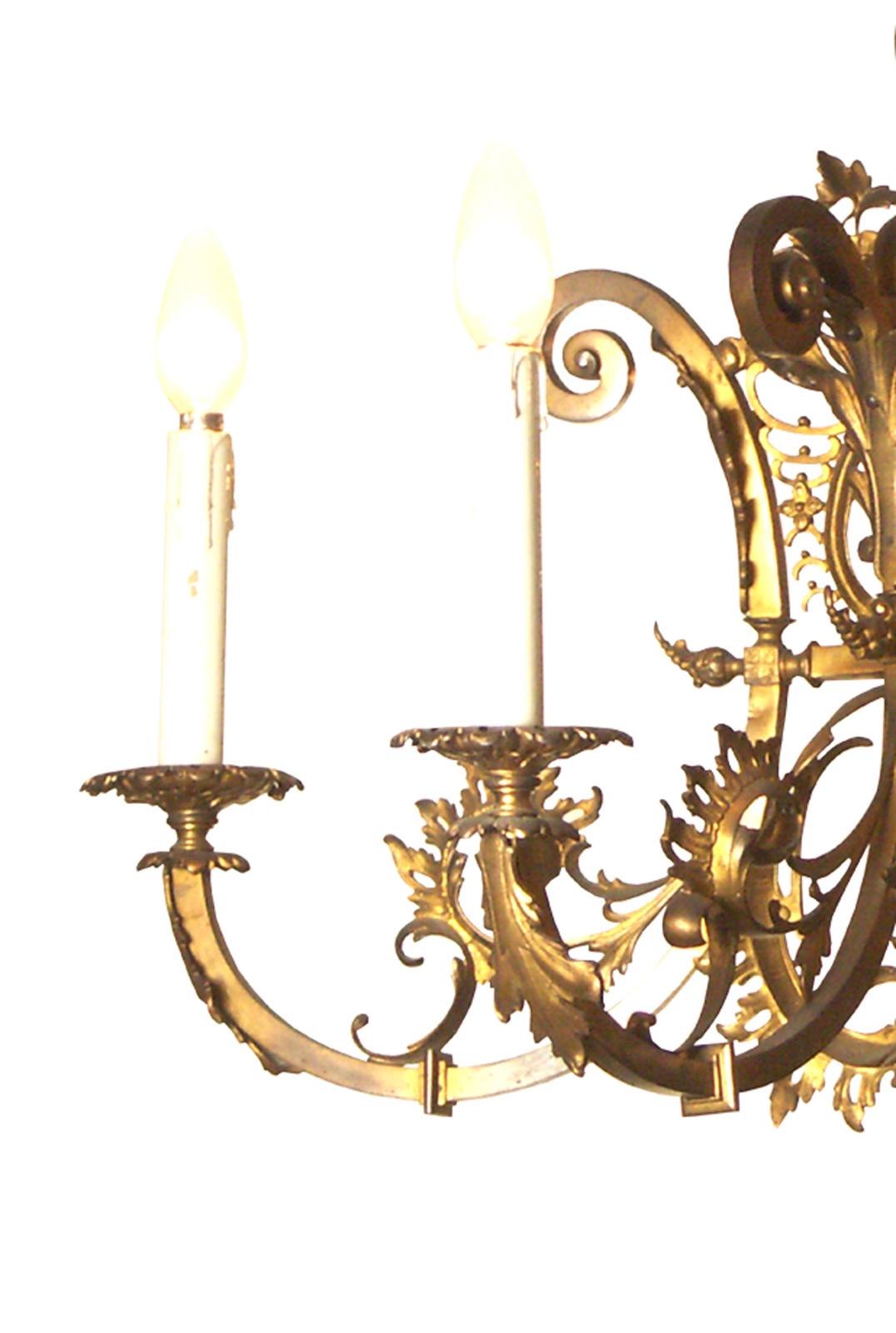 Original 19th Historistic Brass and Ceramic Baroque or Rococo Chandelier For Sale 3