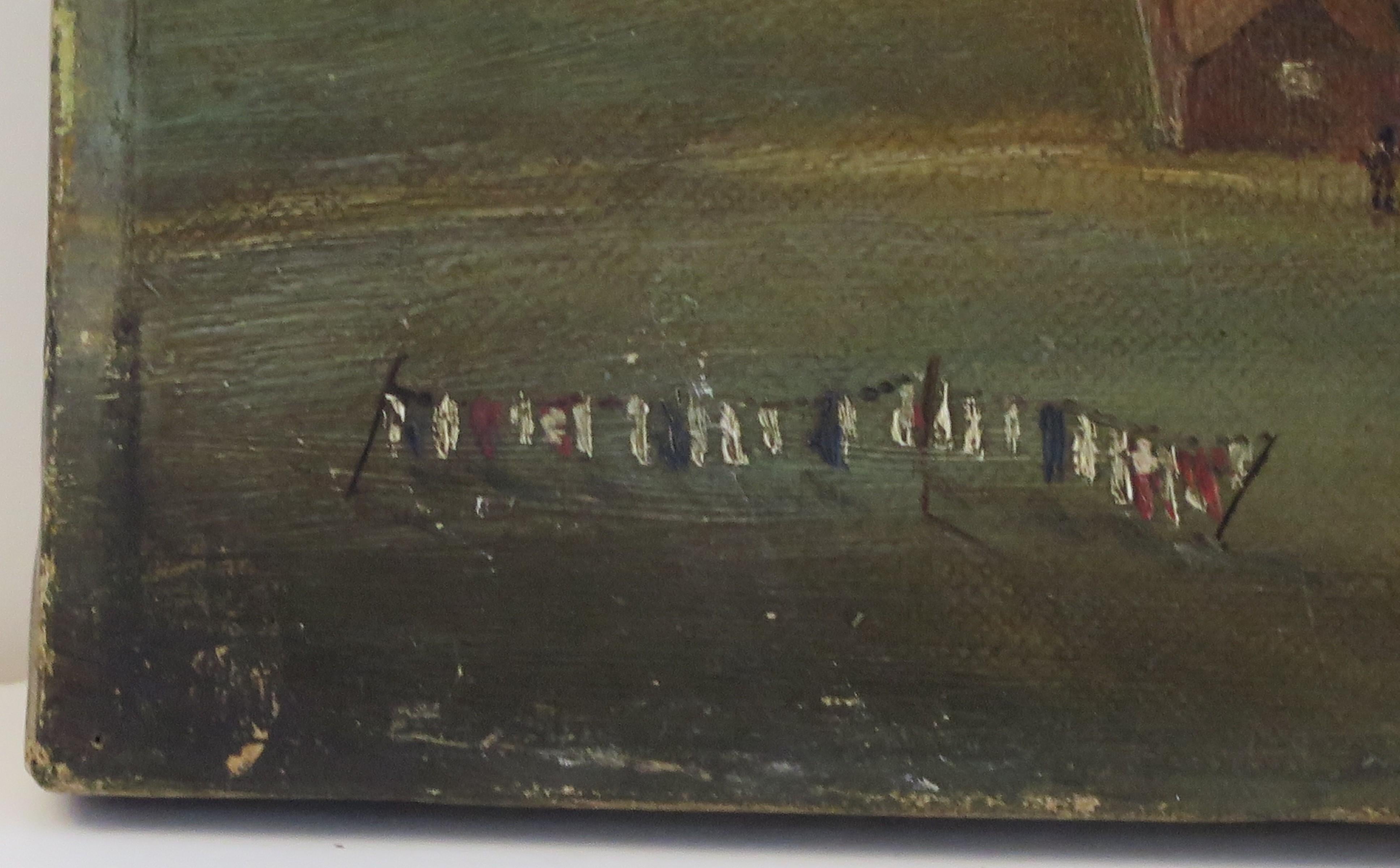 Original Small Oil Painting on canvas Colonial Shanty Town Landscape, 19th C. For Sale 5