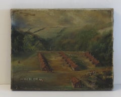 Pittura ad olio originale su tela Colonial Shanty Townes Landscape, 19° C.