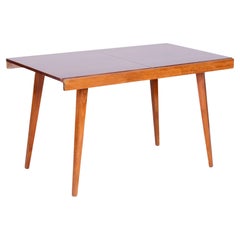 Original 20. Century Folding Table, Beech, Mahogany Veneer, Czech, 1960s