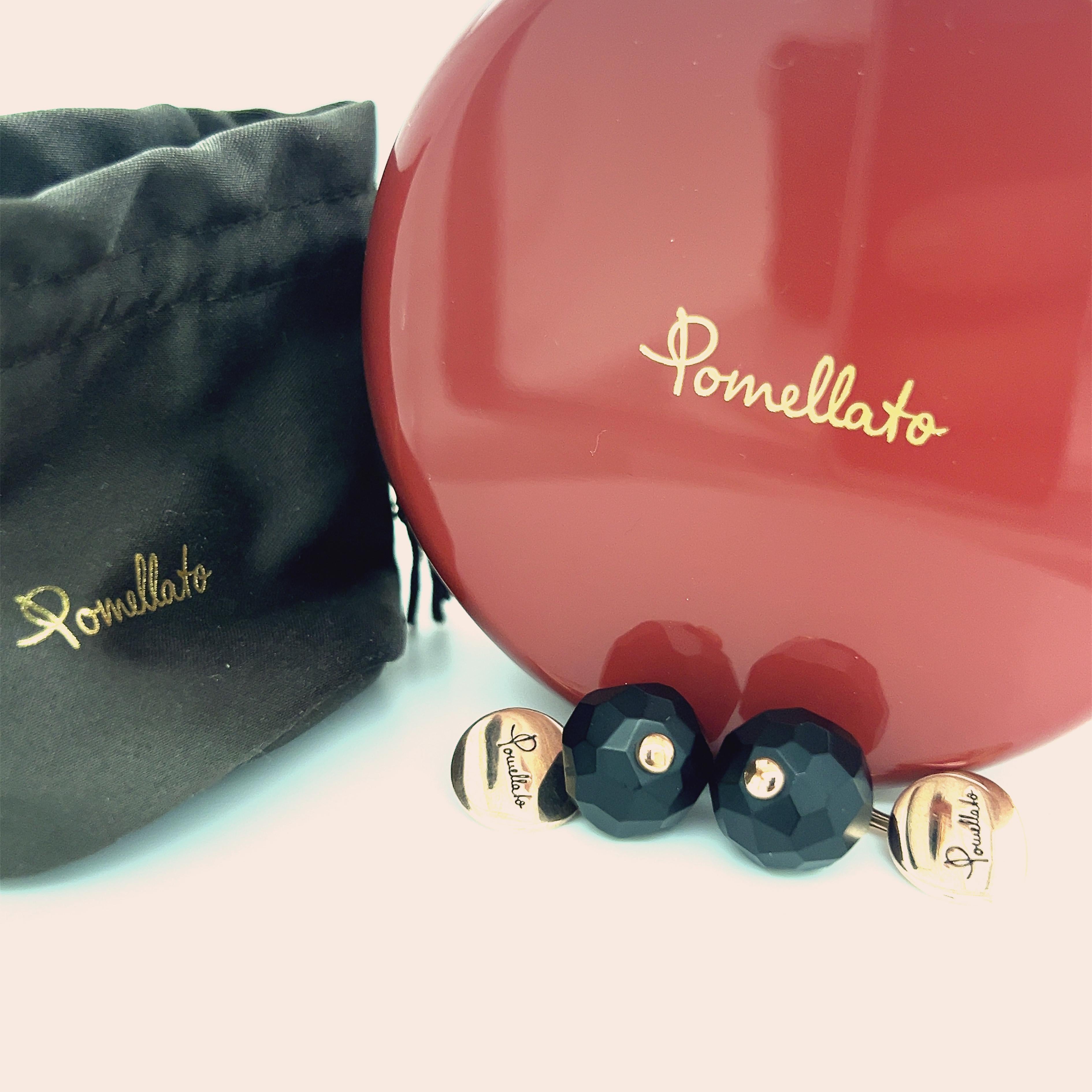 Contemporary Original 2012 Iconic Pomellato Victoria Jet Faceted Ball Rose Gold Cufflinks For Sale