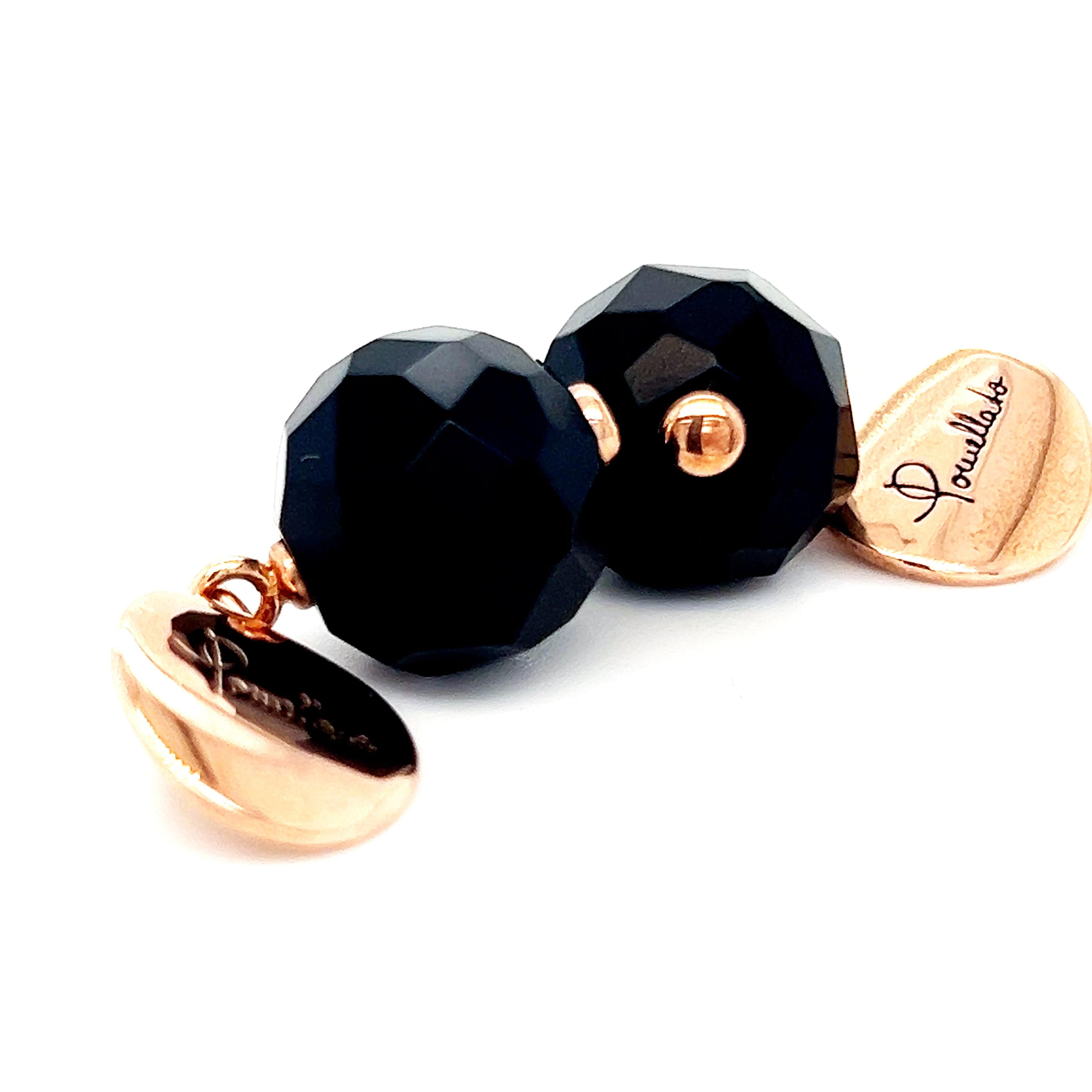 Women's or Men's Original 2012 Iconic Pomellato Victoria Jet Faceted Ball Rose Gold Cufflinks For Sale