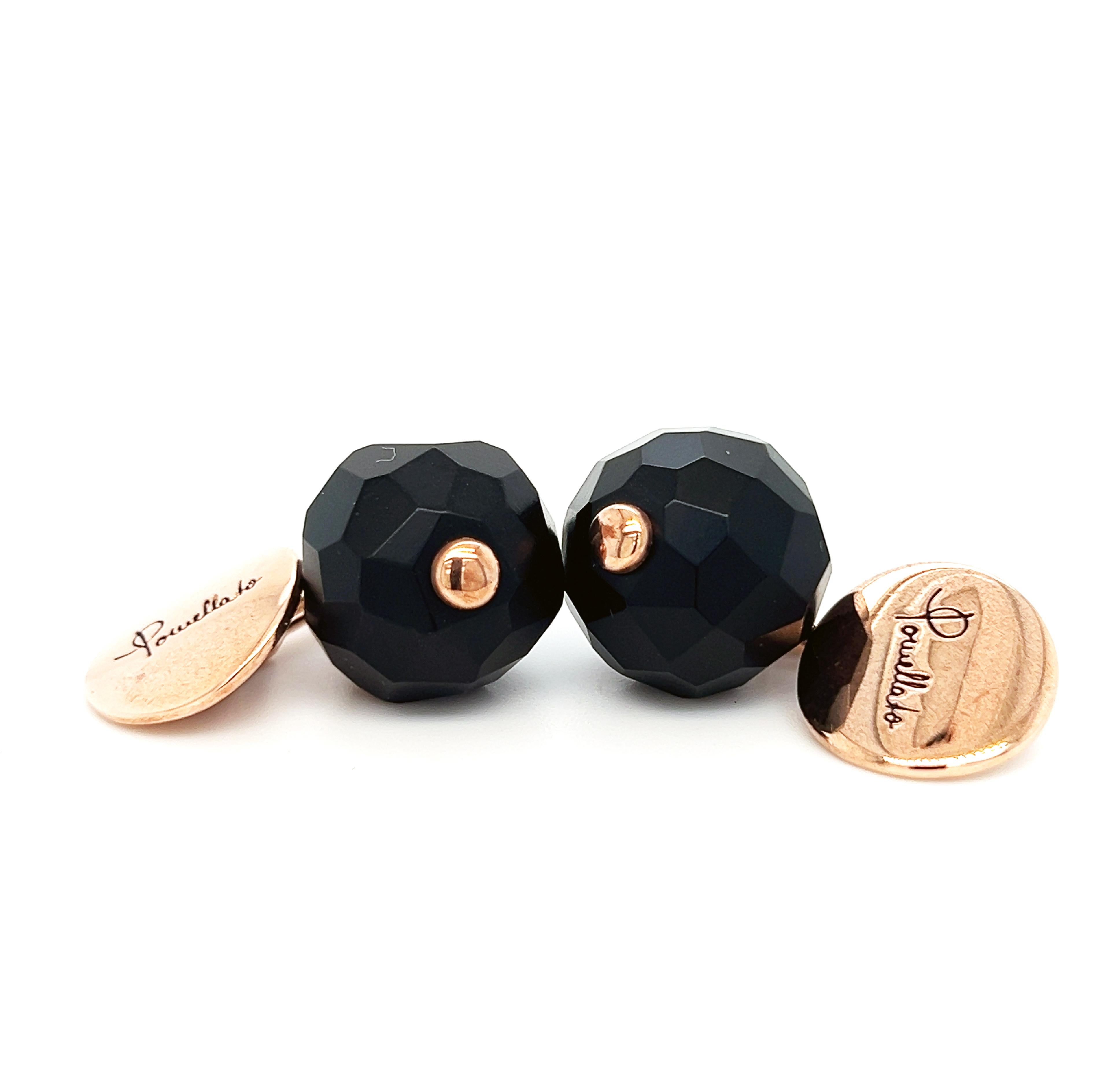Original 2012 Iconic Pomellato Victoria Jet Faceted Ball Rose Gold Cufflinks For Sale 1