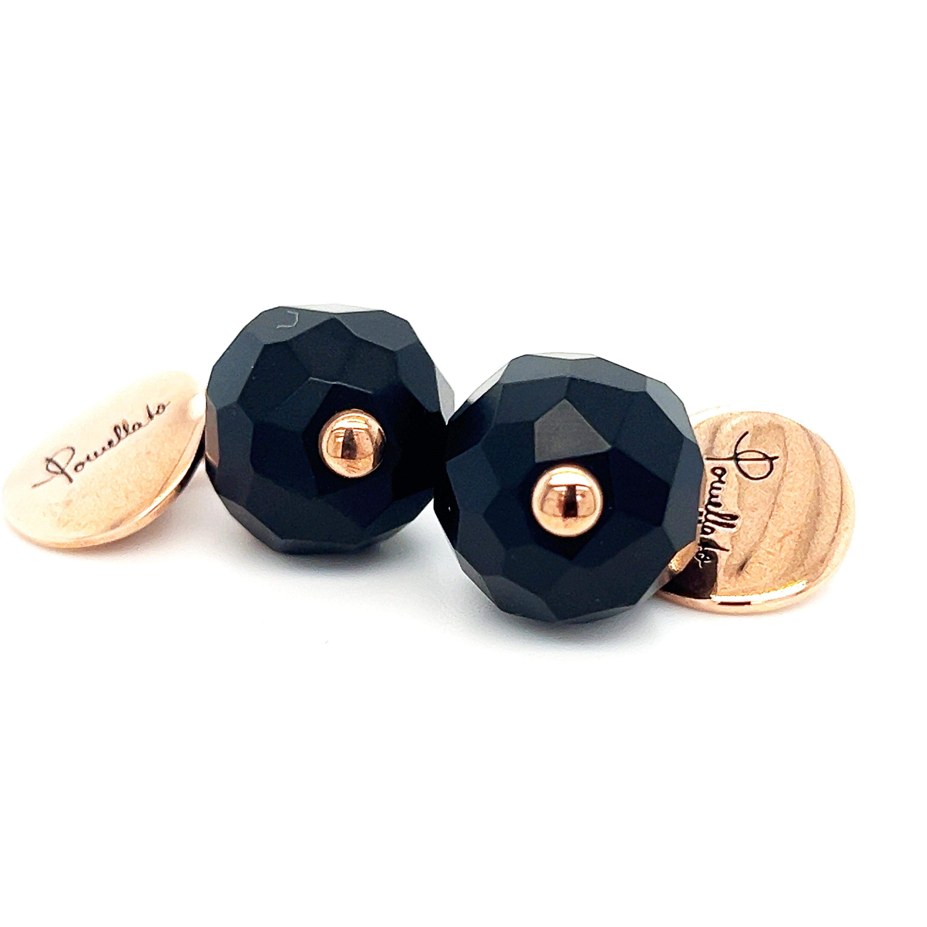 Original 2012 Iconic Pomellato Victoria Jet Faceted Ball Rose Gold Cufflinks For Sale 2