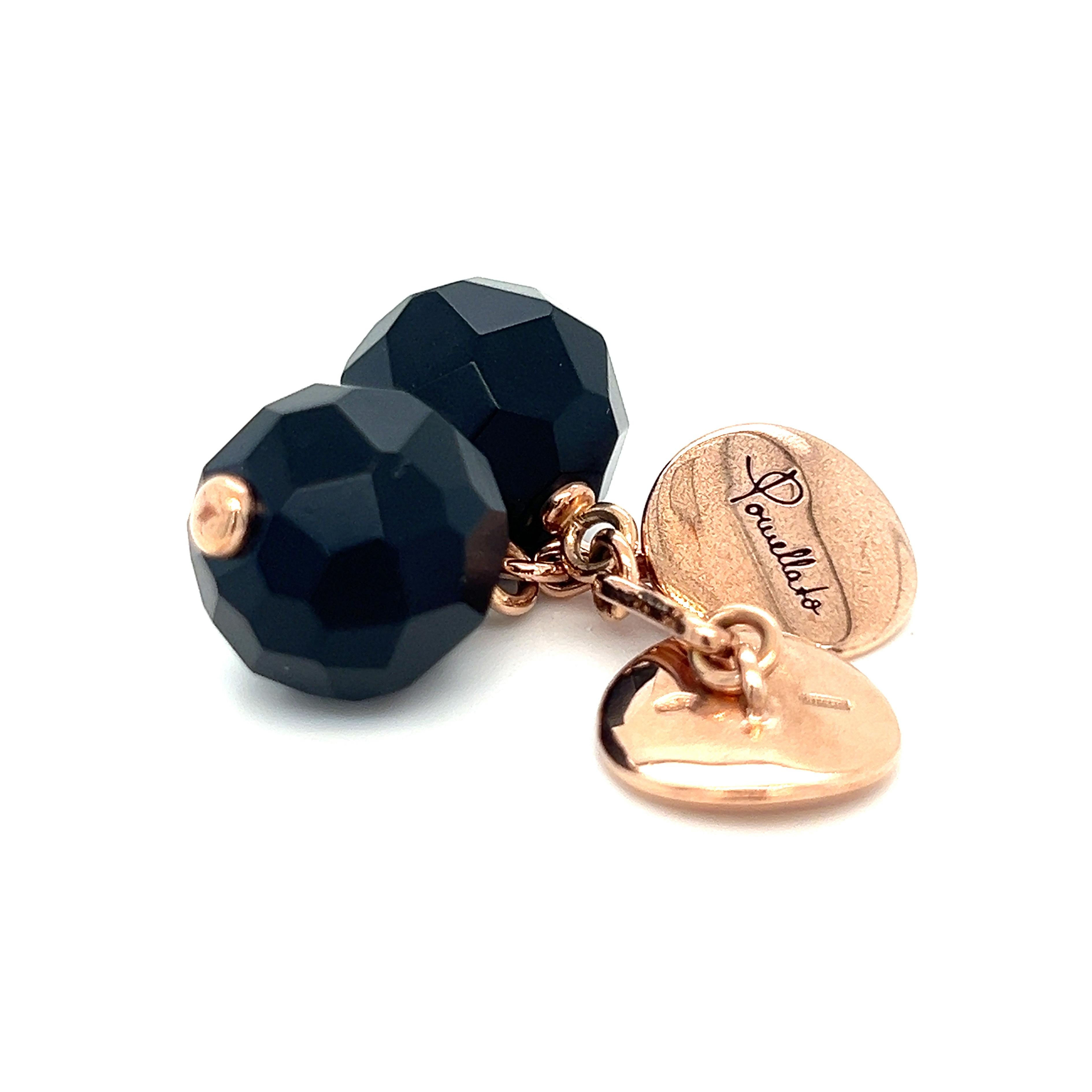 Original 2012 Iconic Pomellato Victoria Jet Faceted Ball Rose Gold Cufflinks For Sale 4