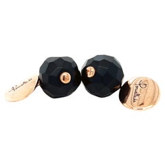 Used Original 2012 Iconic Pomellato Victoria Jet Faceted Ball Rose Gold Cufflinks