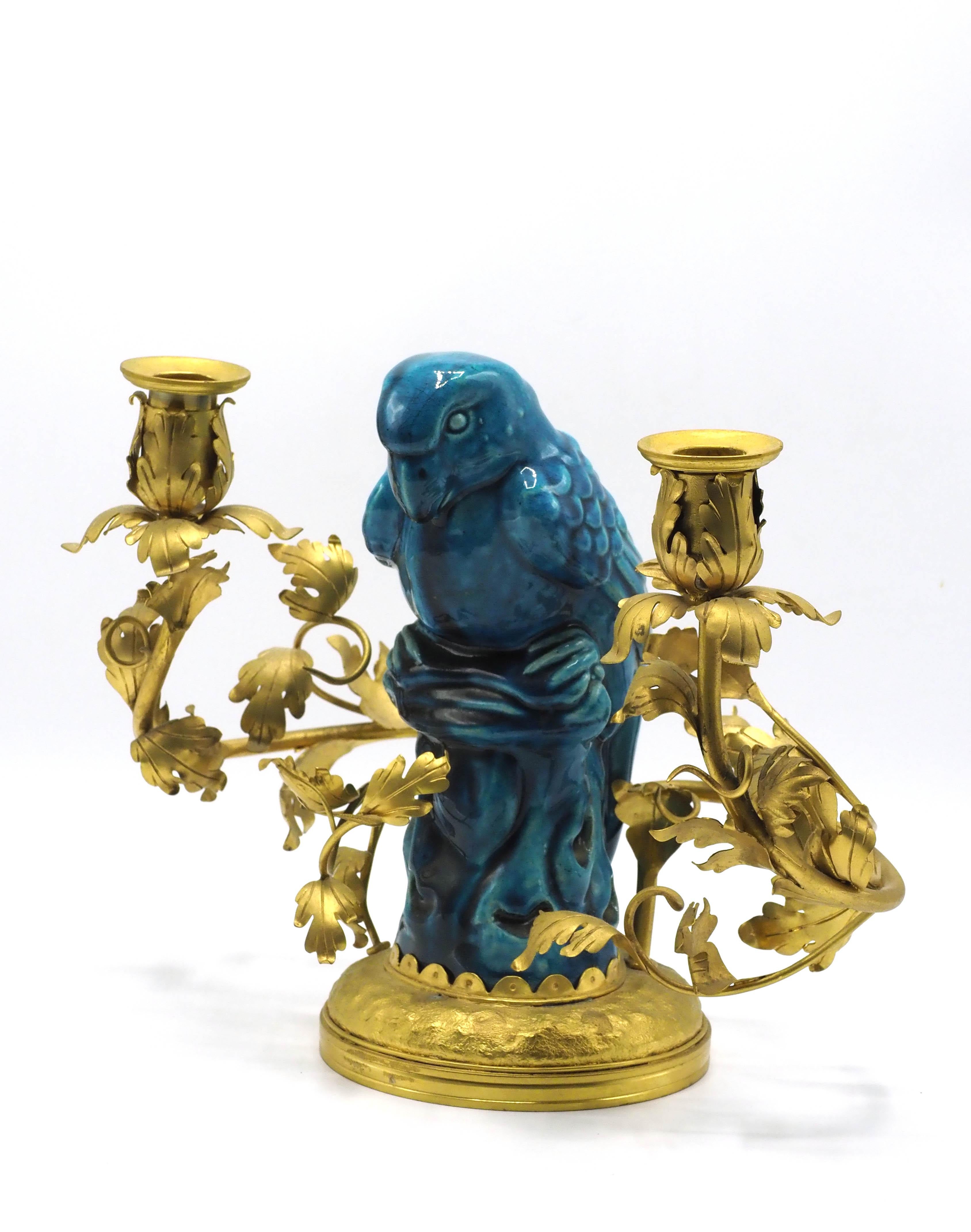 Original 20th-Century Chinese Chandelier in Gilded Bronze and Blue Porcelain In Good Condition In Spinea, Veneto