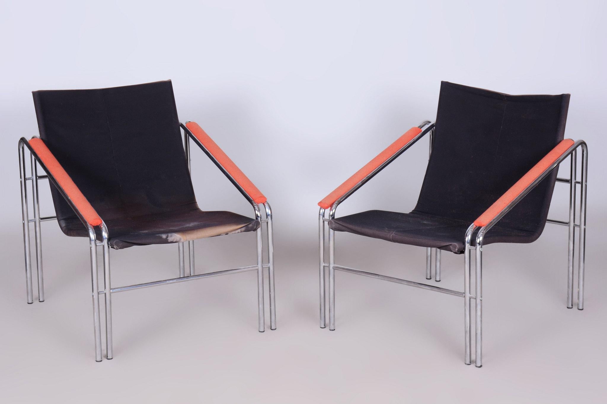 Ensemble de sièges d'origine du 20ème siècle avec table, chrome, verre, Slovaquie, 1970 en vente 4