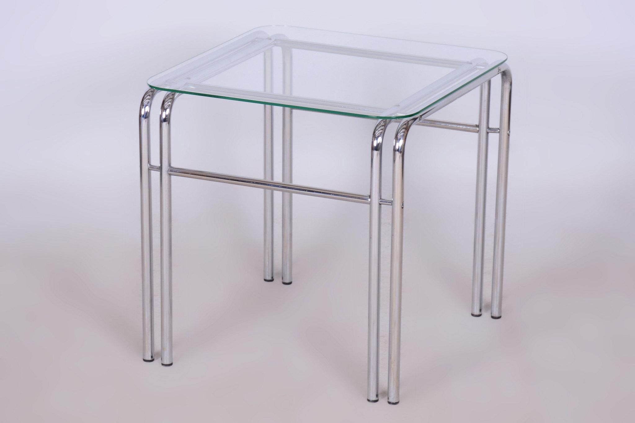 Ensemble de sièges d'origine du 20ème siècle avec table, chrome, verre, Slovaquie, 1970 en vente 5