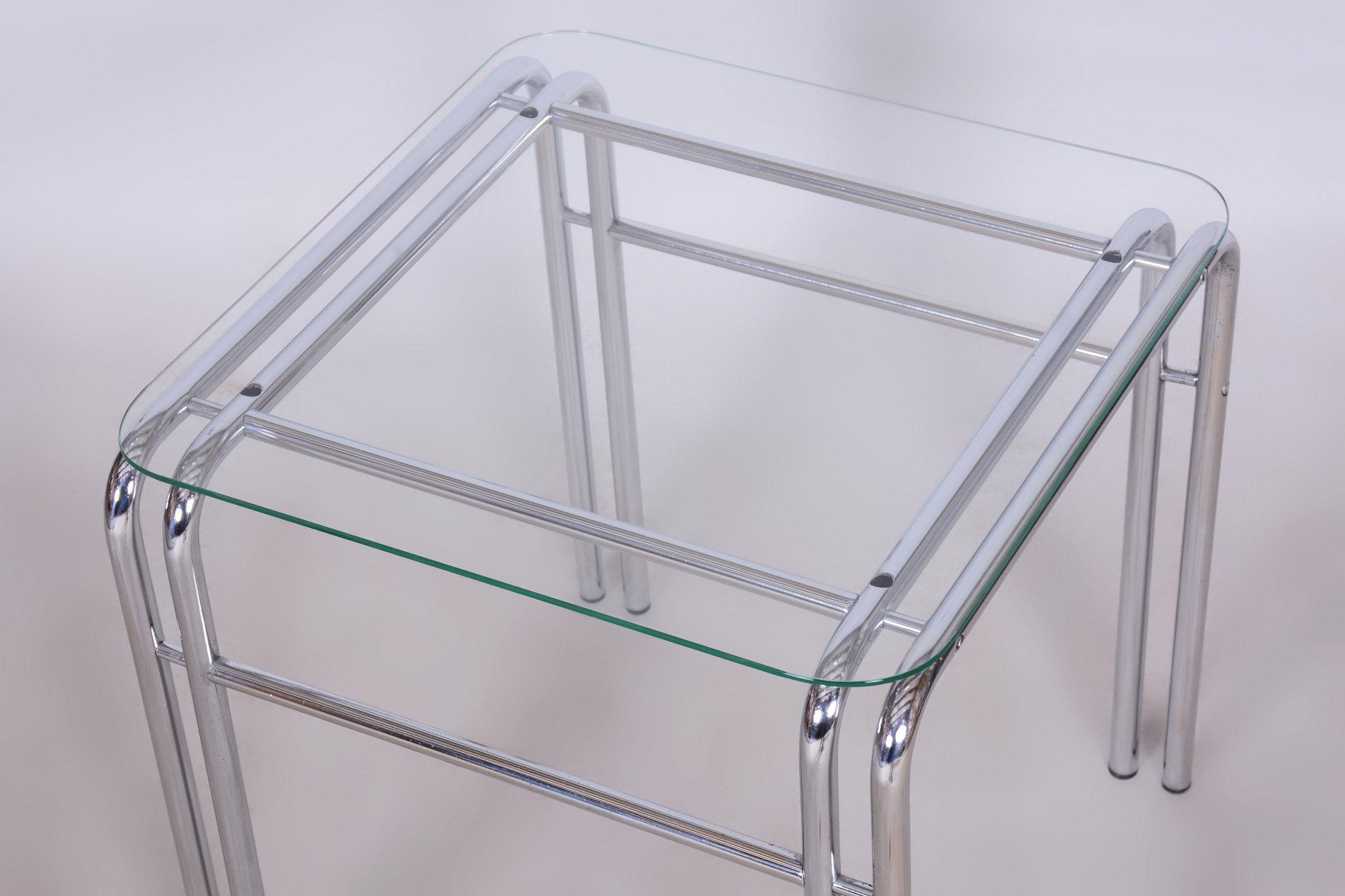 Ensemble de sièges d'origine du 20ème siècle avec table, chrome, verre, Slovaquie, 1970 en vente 7