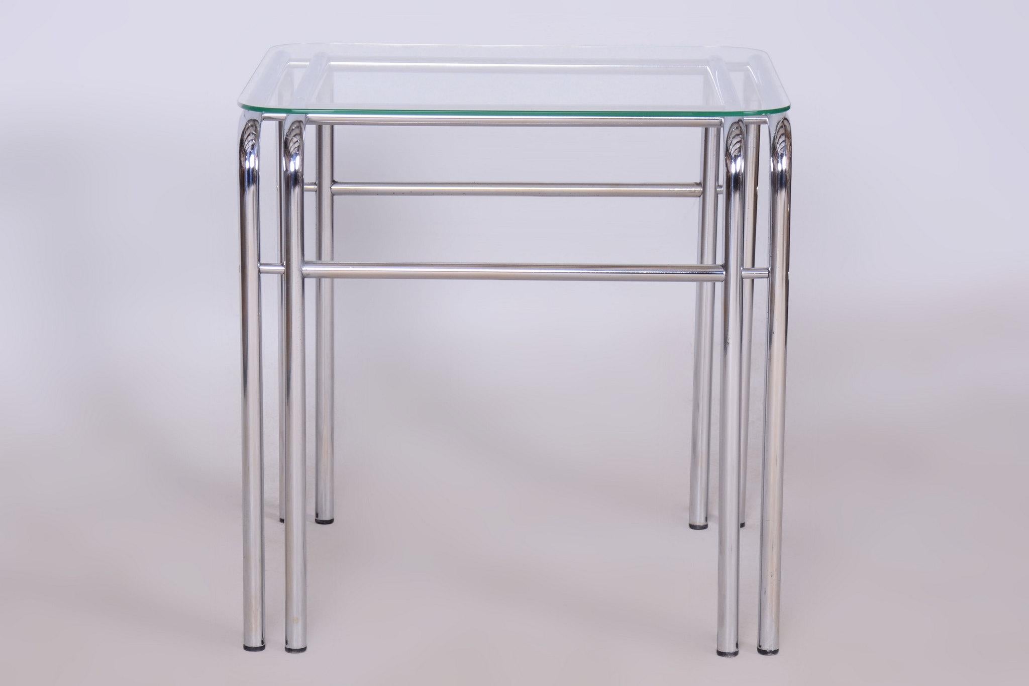 Ensemble de sièges d'origine du 20ème siècle avec table, chrome, verre, Slovaquie, 1970 en vente 8